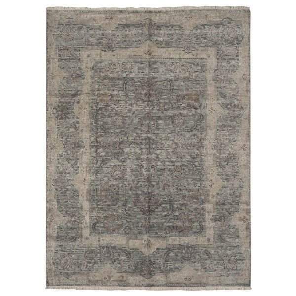 8'10"x11'10" Laurel Green, Pure Silk with Textured Wool, Mughal Design, Hand Knotted, Oriental Rug HR78111