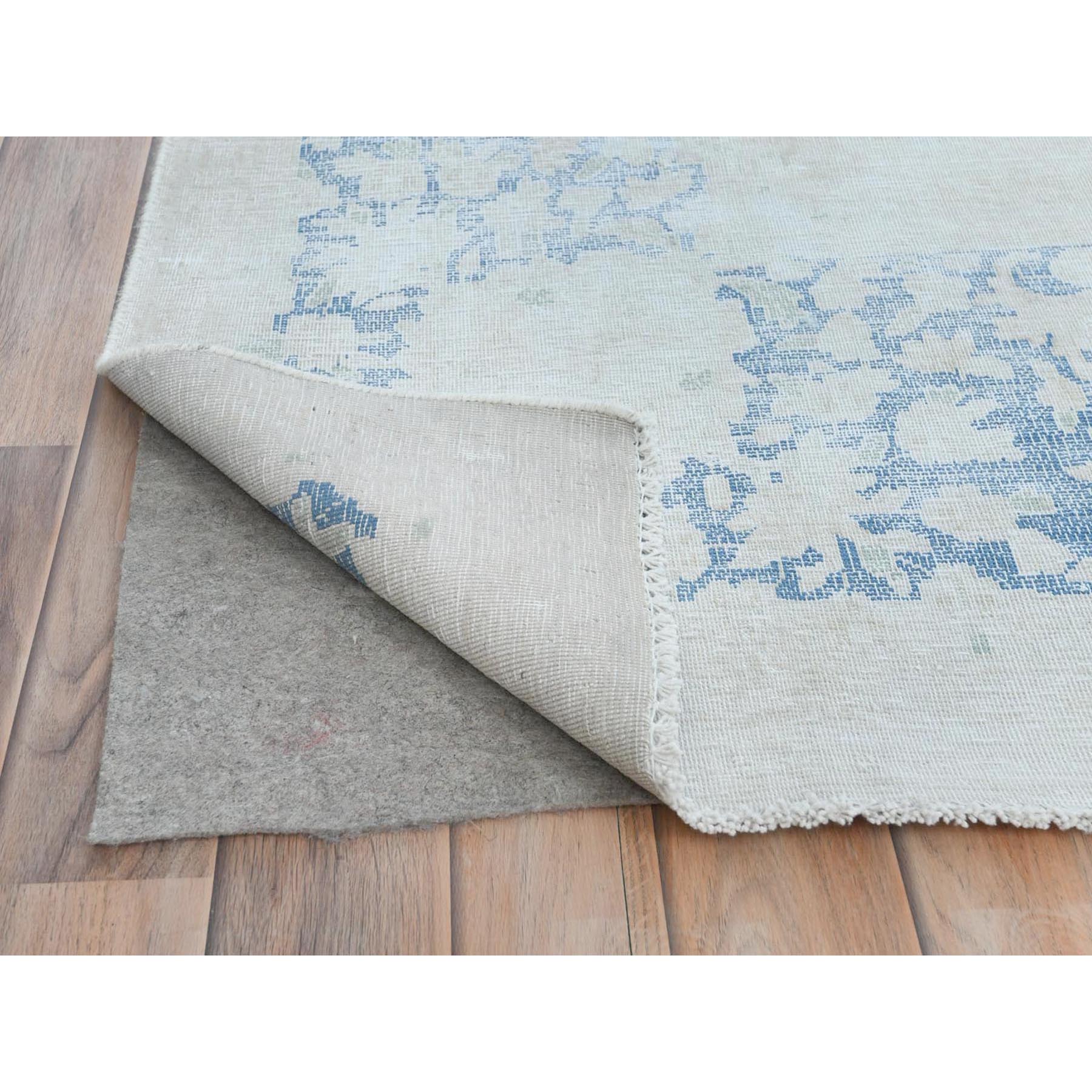 9'7"x13'10" Light Blue Worn Wool, Cropped Thin, Hand Knotted Distressed Look Shabby Chic Semi Antique Persian Kerman Oriental Rug HR81617 - Image 5