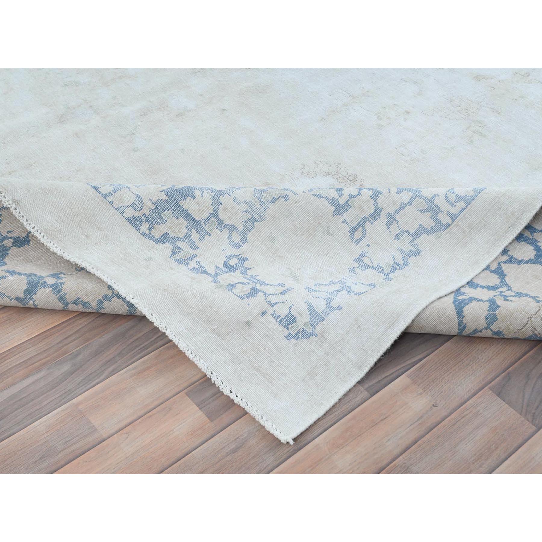 9'7"x13'10" Light Blue Worn Wool, Cropped Thin, Hand Knotted Distressed Look Shabby Chic Semi Antique Persian Kerman Oriental Rug HR81617 - Image 7