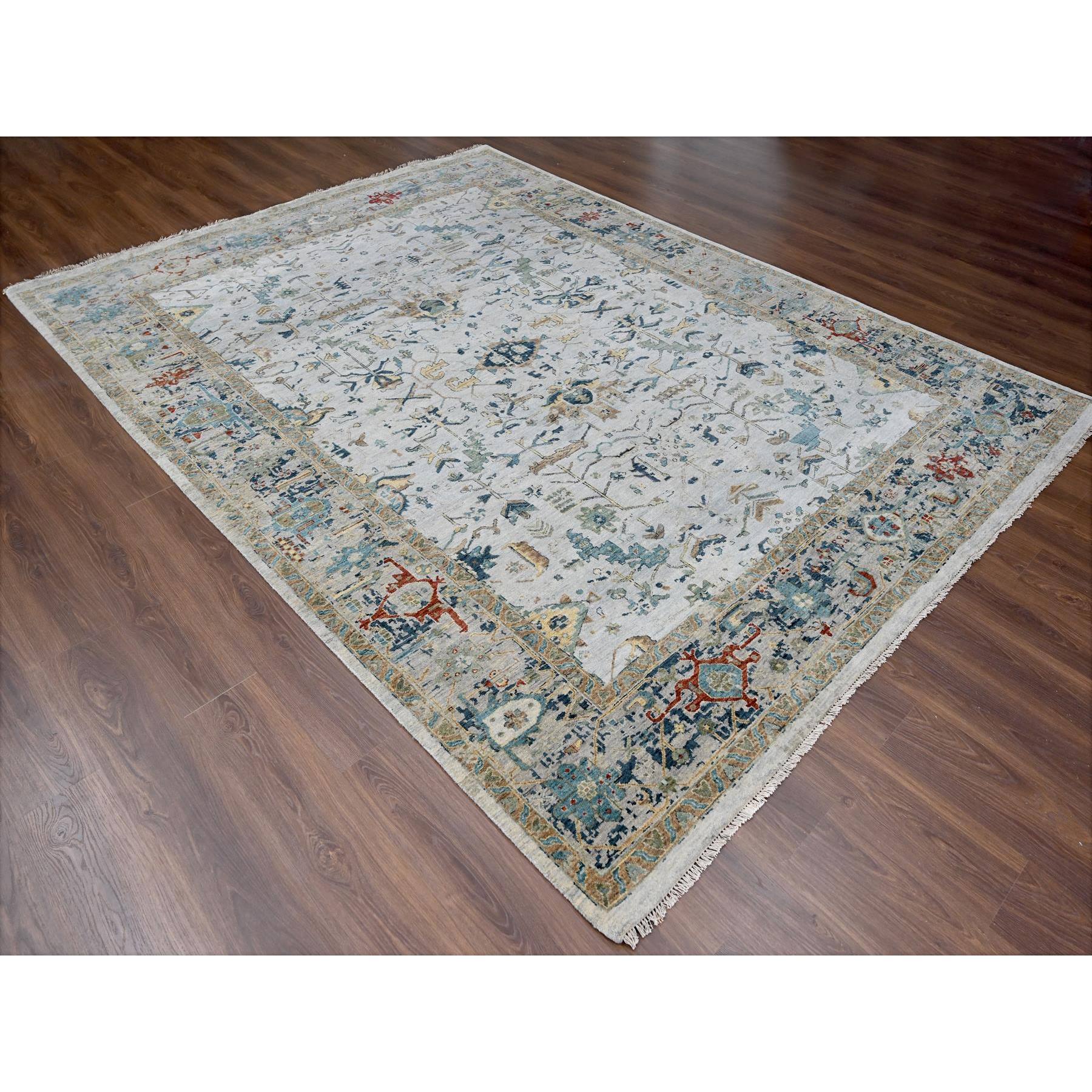8'10"x12' Blueberry Muffin Blue and Heavenly Gray, Broken Persian Heriz Erased With All Over Pattern, Denser Weave, Hand Knotted 100% Wool, Oriental Rug HR84915 - Image 3