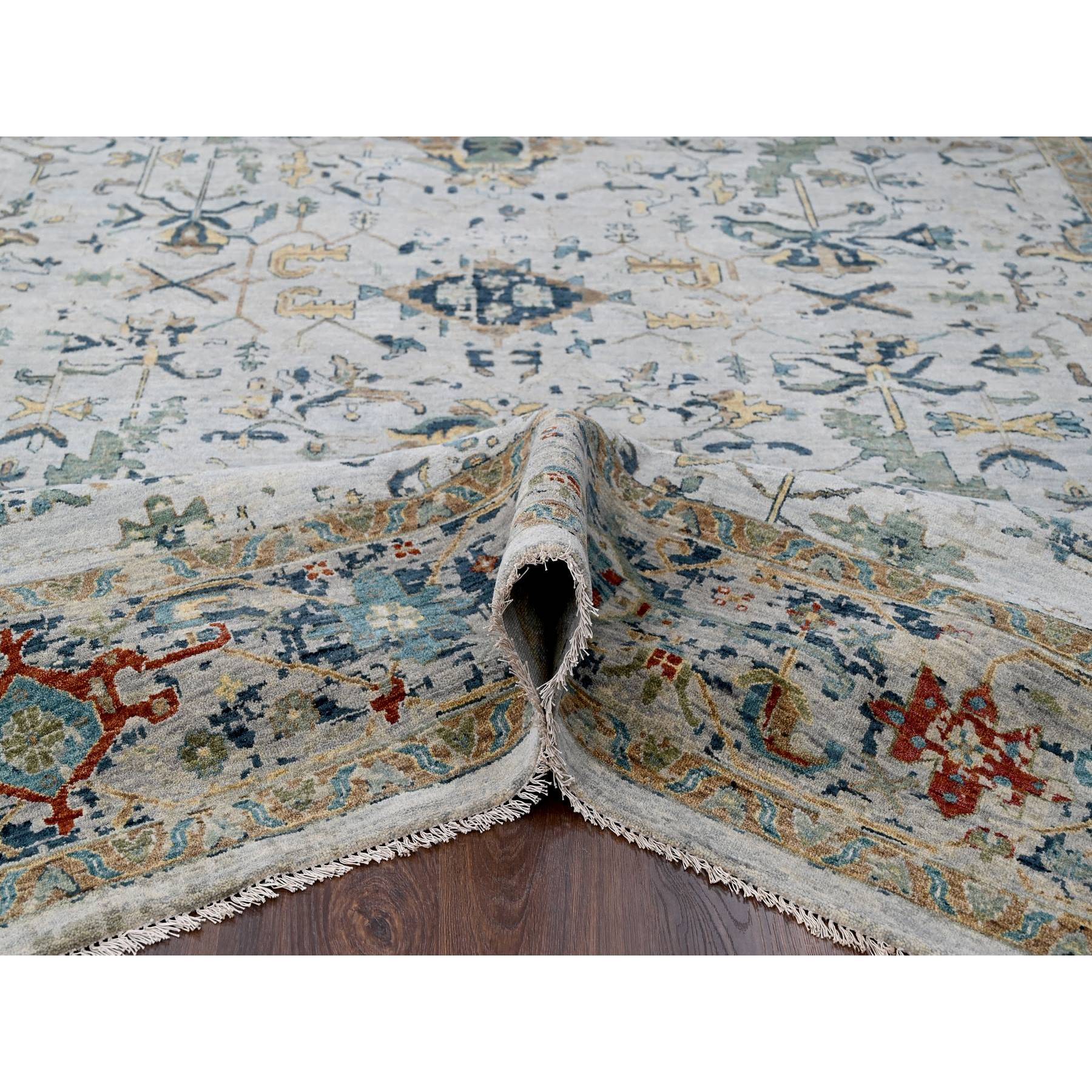 8'10"x12' Blueberry Muffin Blue and Heavenly Gray, Broken Persian Heriz Erased With All Over Pattern, Denser Weave, Hand Knotted 100% Wool, Oriental Rug HR84915 - Image 5