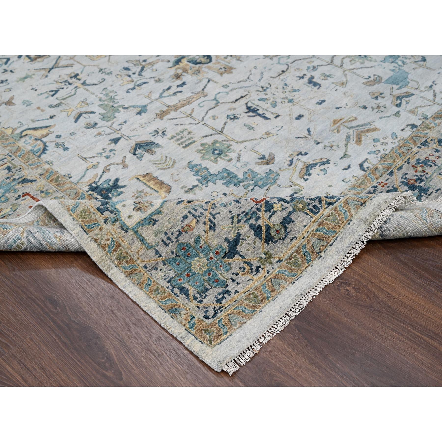 8'10"x12' Blueberry Muffin Blue and Heavenly Gray, Broken Persian Heriz Erased With All Over Pattern, Denser Weave, Hand Knotted 100% Wool, Oriental Rug HR84915 - Image 6