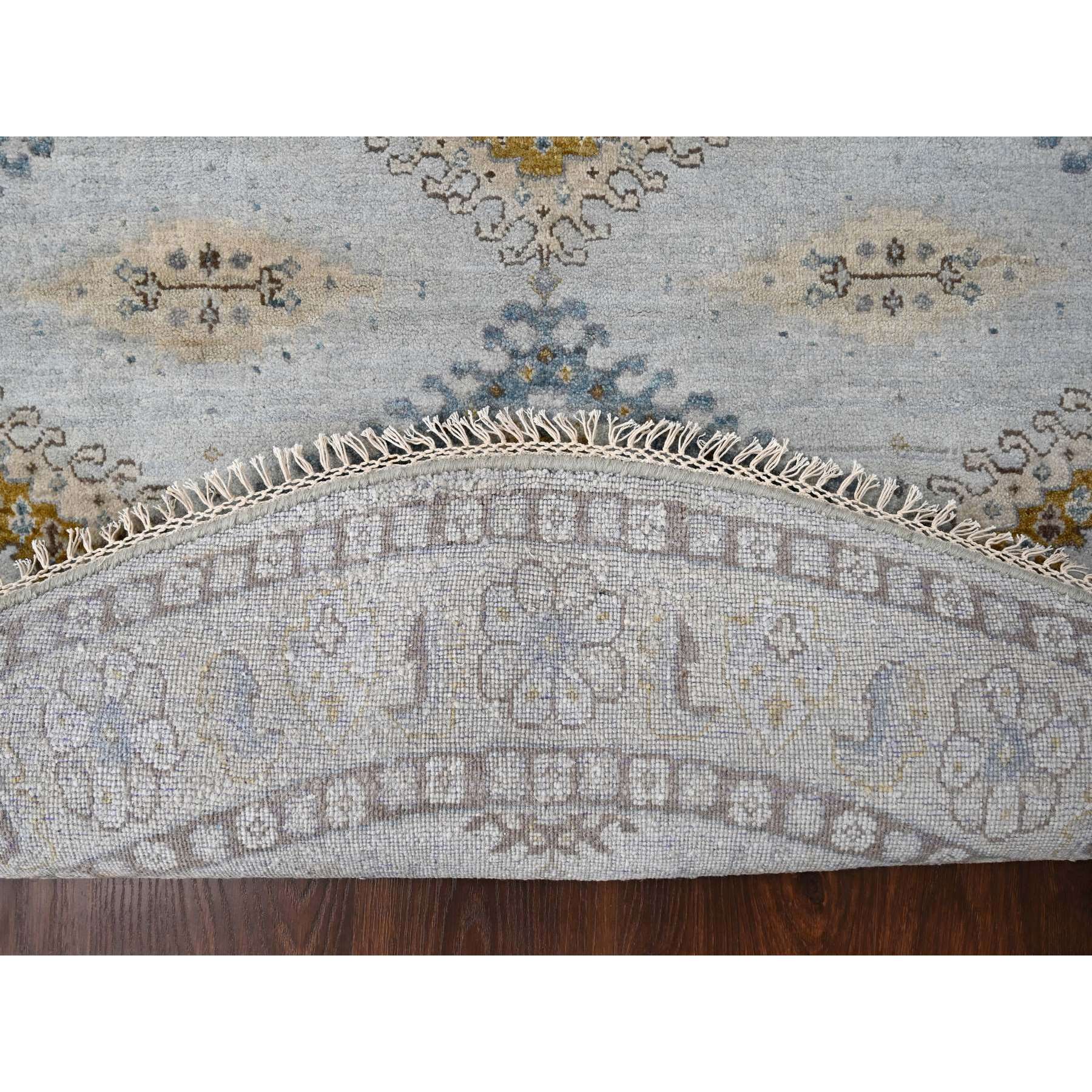 6'x6' Oyster Gray, Persian 100% Wool Village Inspired Geometric Diamond Pattern, Denser Weave, Hand Knotted Vegetable Dyes, Round Oriental Rug HR84922 - Image 3