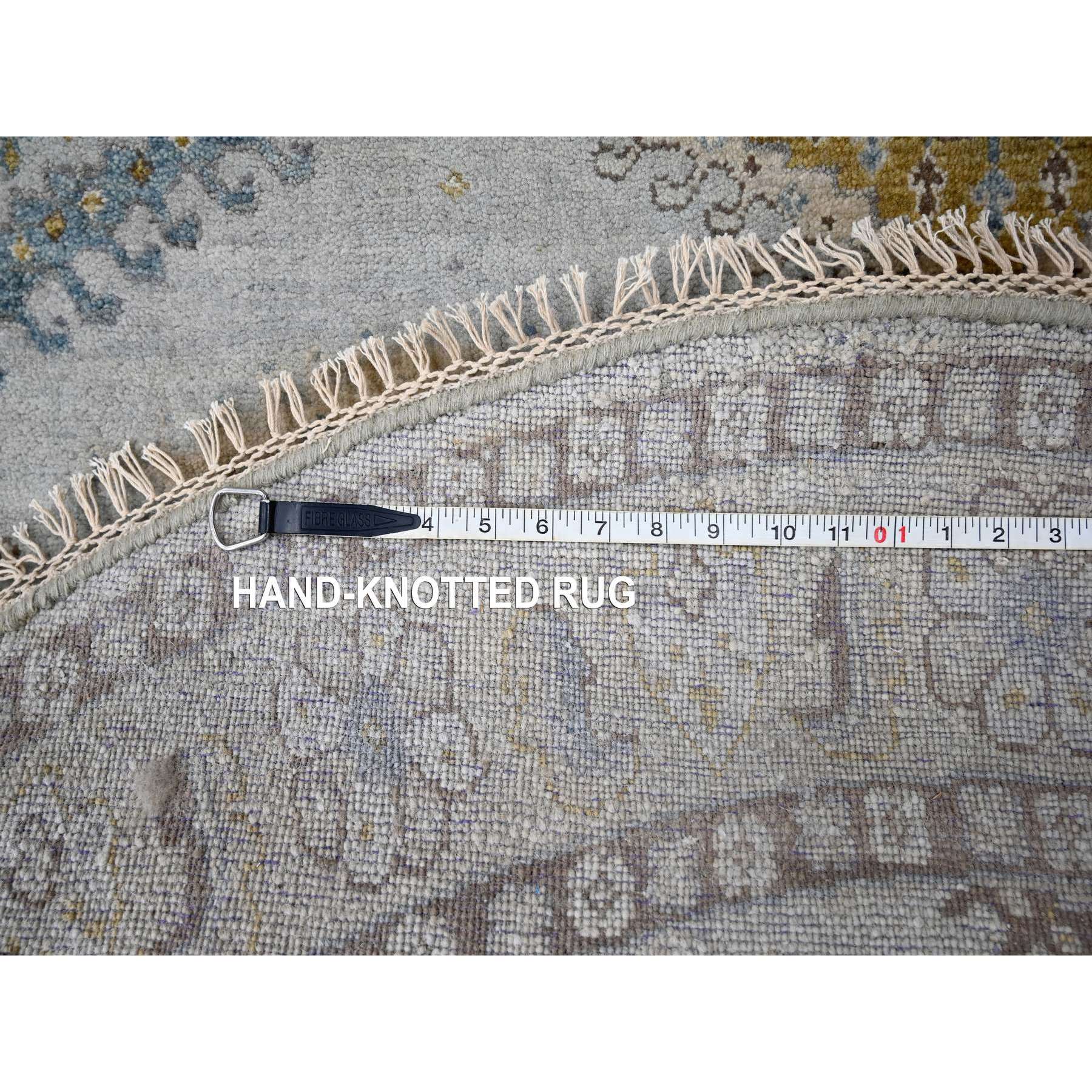 6'x6' Oyster Gray, Persian 100% Wool Village Inspired Geometric Diamond Pattern, Denser Weave, Hand Knotted Vegetable Dyes, Round Oriental Rug HR84922 - Image 8