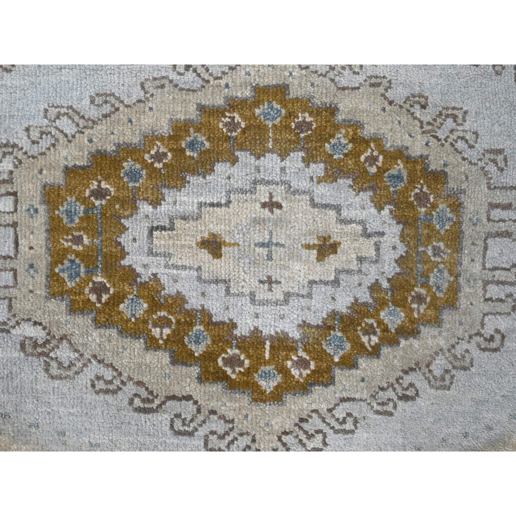 2'9"x6' Krypton Gray, Hand Knotted, Soft and Velvety Wool, Persian Village Inspired Geometric Medallions Design, Densely Woven, Runner Oriental Rug HR84925 - Image 5