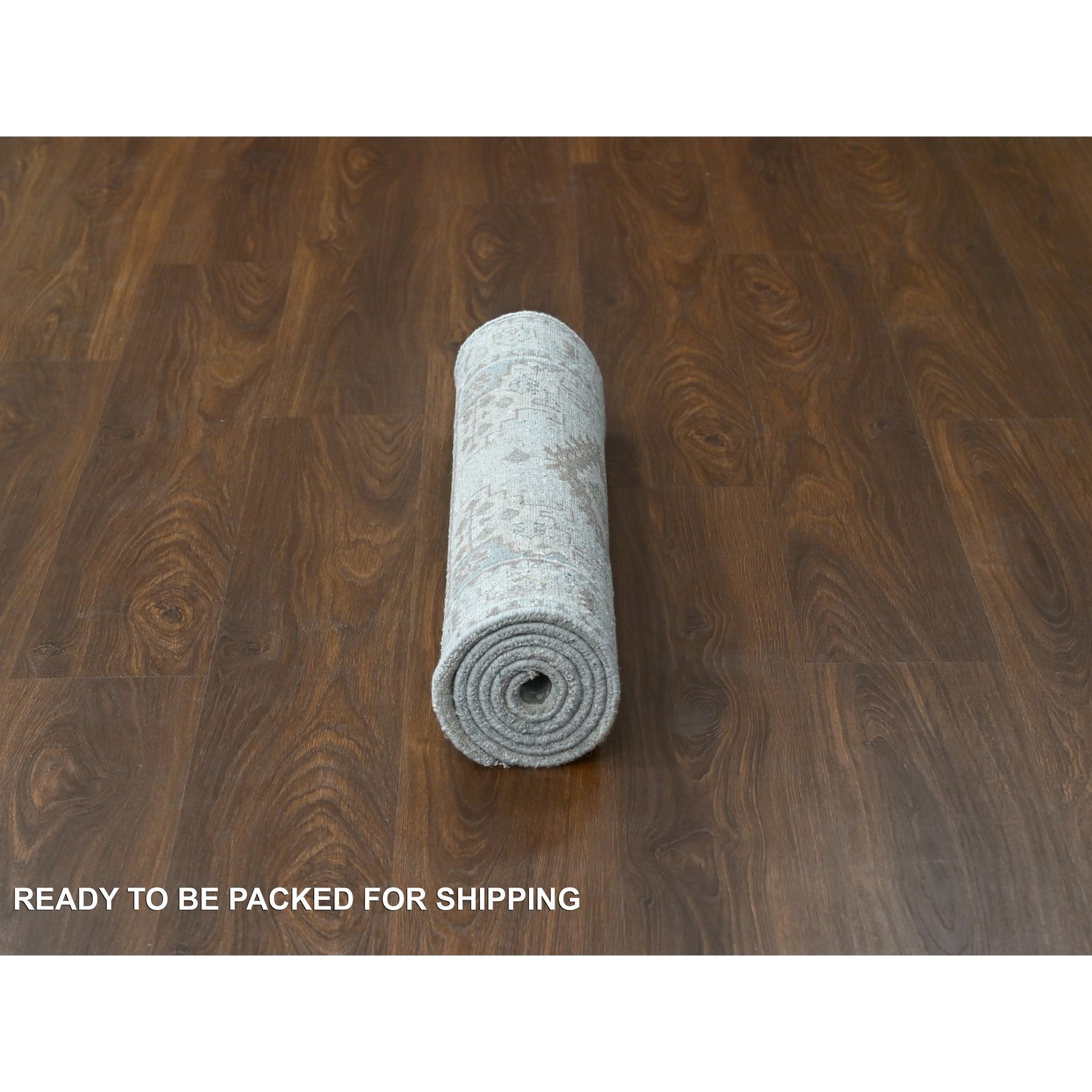 2'9"x6' Krypton Gray, Hand Knotted, Soft and Velvety Wool, Persian Village Inspired Geometric Medallions Design, Densely Woven, Runner Oriental Rug HR84925 - Image 6