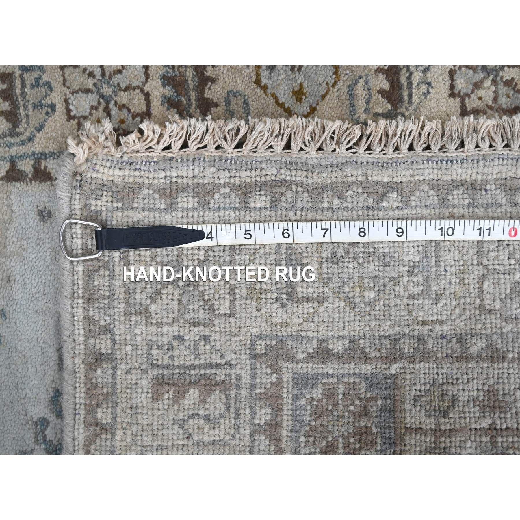 2'9"x6' Krypton Gray, Hand Knotted, Soft and Velvety Wool, Persian Village Inspired Geometric Medallions Design, Densely Woven, Runner Oriental Rug HR84925 - Image 8