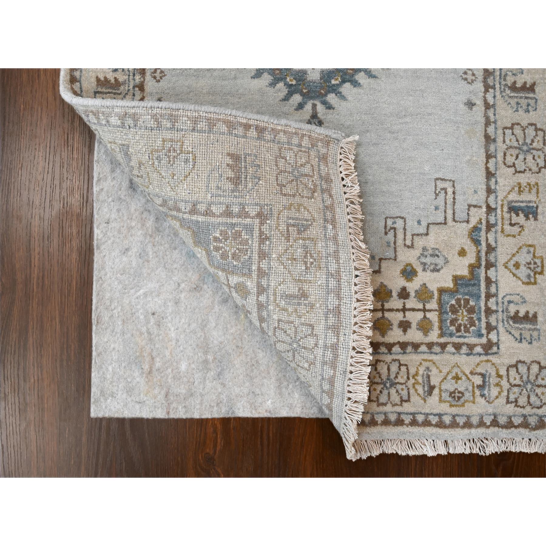 2'8"x23'10" Earl Gray and Navajo White, Natural Dyes, Densely Woven, Soft and Shiny Wool, Hand Knotted Persian Village Inspired Geometric Medallions, XL Runner Oriental Rug HR84928 - Image 3