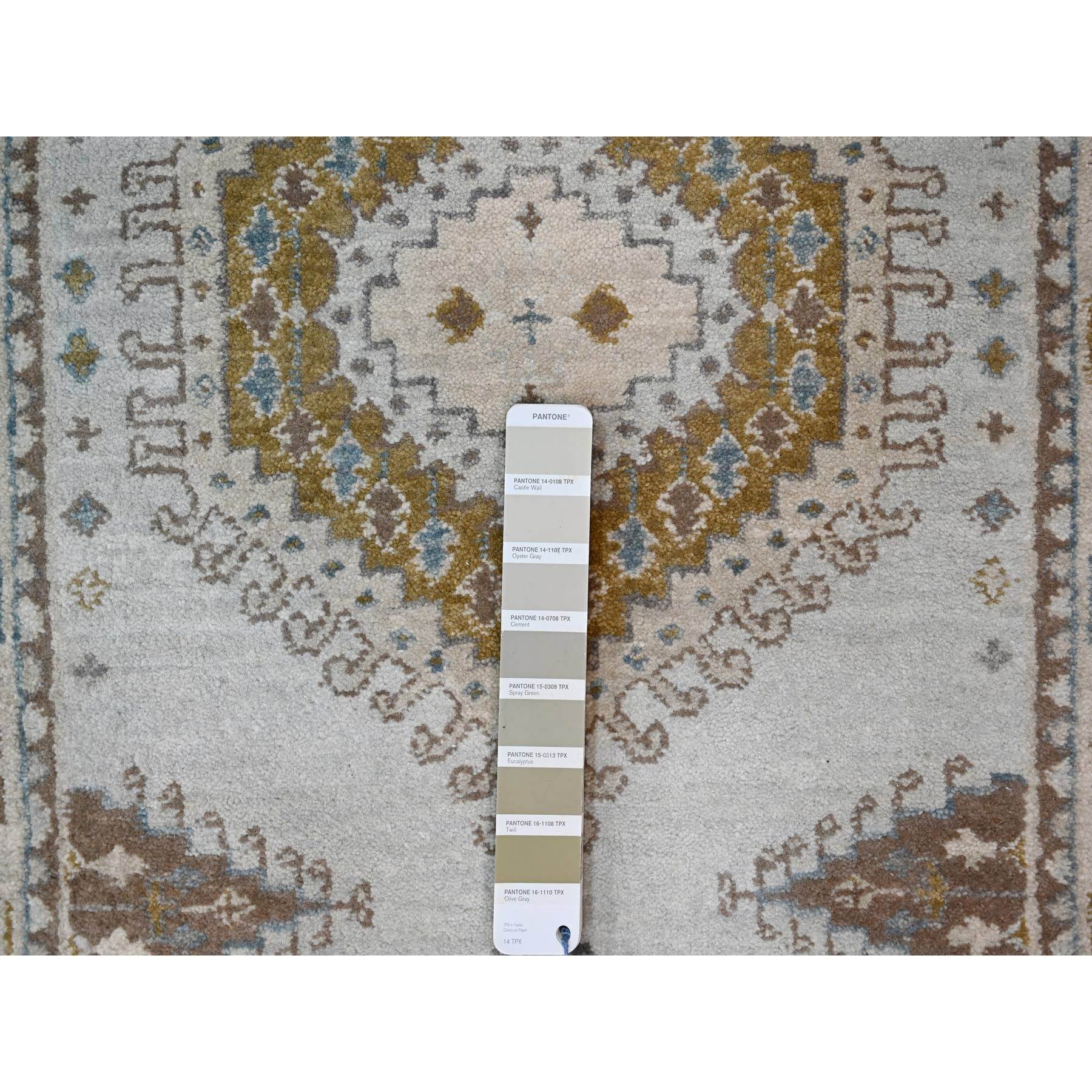 2'8"x23'10" Earl Gray and Navajo White, Natural Dyes, Densely Woven, Soft and Shiny Wool, Hand Knotted Persian Village Inspired Geometric Medallions, XL Runner Oriental Rug HR84928 - Image 4