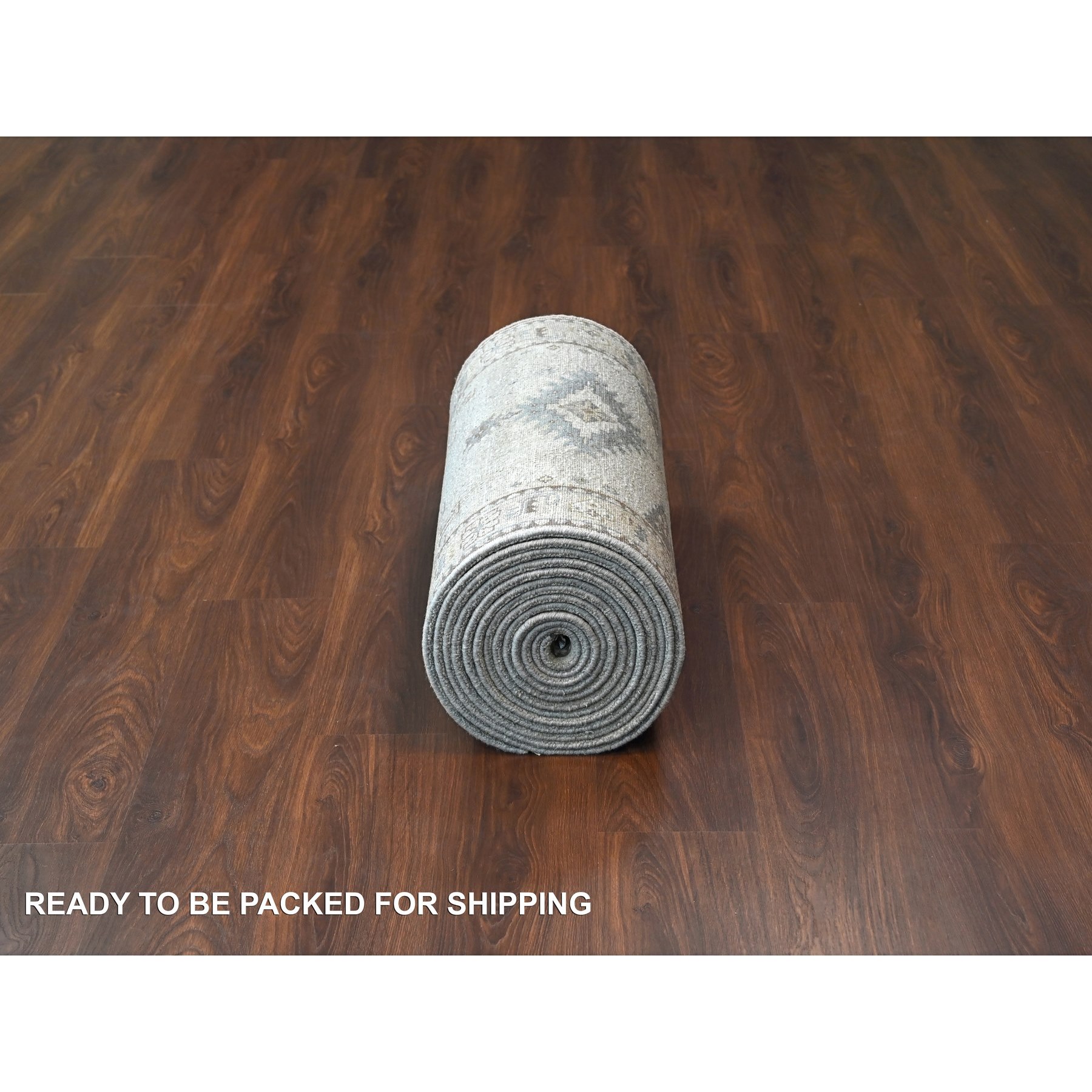 2'8"x23'10" Earl Gray and Navajo White, Natural Dyes, Densely Woven, Soft and Shiny Wool, Hand Knotted Persian Village Inspired Geometric Medallions, XL Runner Oriental Rug HR84928 - Image 6