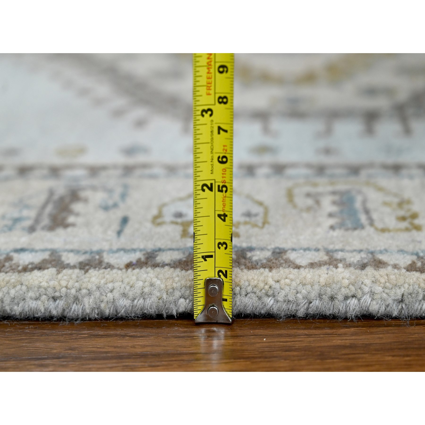 2'8"x23'10" Earl Gray and Navajo White, Natural Dyes, Densely Woven, Soft and Shiny Wool, Hand Knotted Persian Village Inspired Geometric Medallions, XL Runner Oriental Rug HR84928 - Image 7
