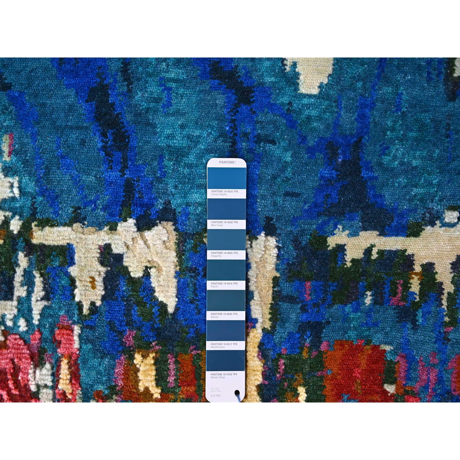 9'4"x12'3" Mediterranea Blue and Bruchetta Red, Pop Of Colors, Modern Abstract Design Shiny Wool, Hand Knotted Tone On Tone, Nepali 100 Knots Weave, Oriental Rug HR84930 - Image 8