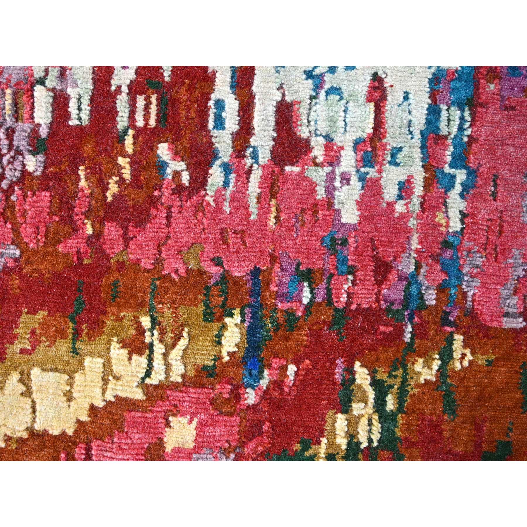 9'4"x12'3" Mediterranea Blue and Bruchetta Red, Pop Of Colors, Modern Abstract Design Shiny Wool, Hand Knotted Tone On Tone, Nepali 100 Knots Weave, Oriental Rug HR84930 - Image 9