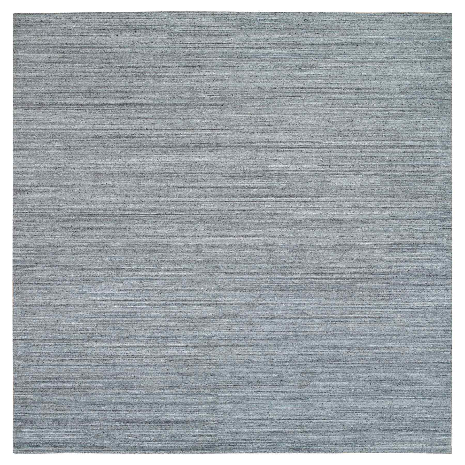 12'x12' Arsenic Gray, Hand Loomed, Modern Striae Design, Soft and Vibrant Pile, Tone on Tone, Pure Wool, Square Oriental Rug HR65558