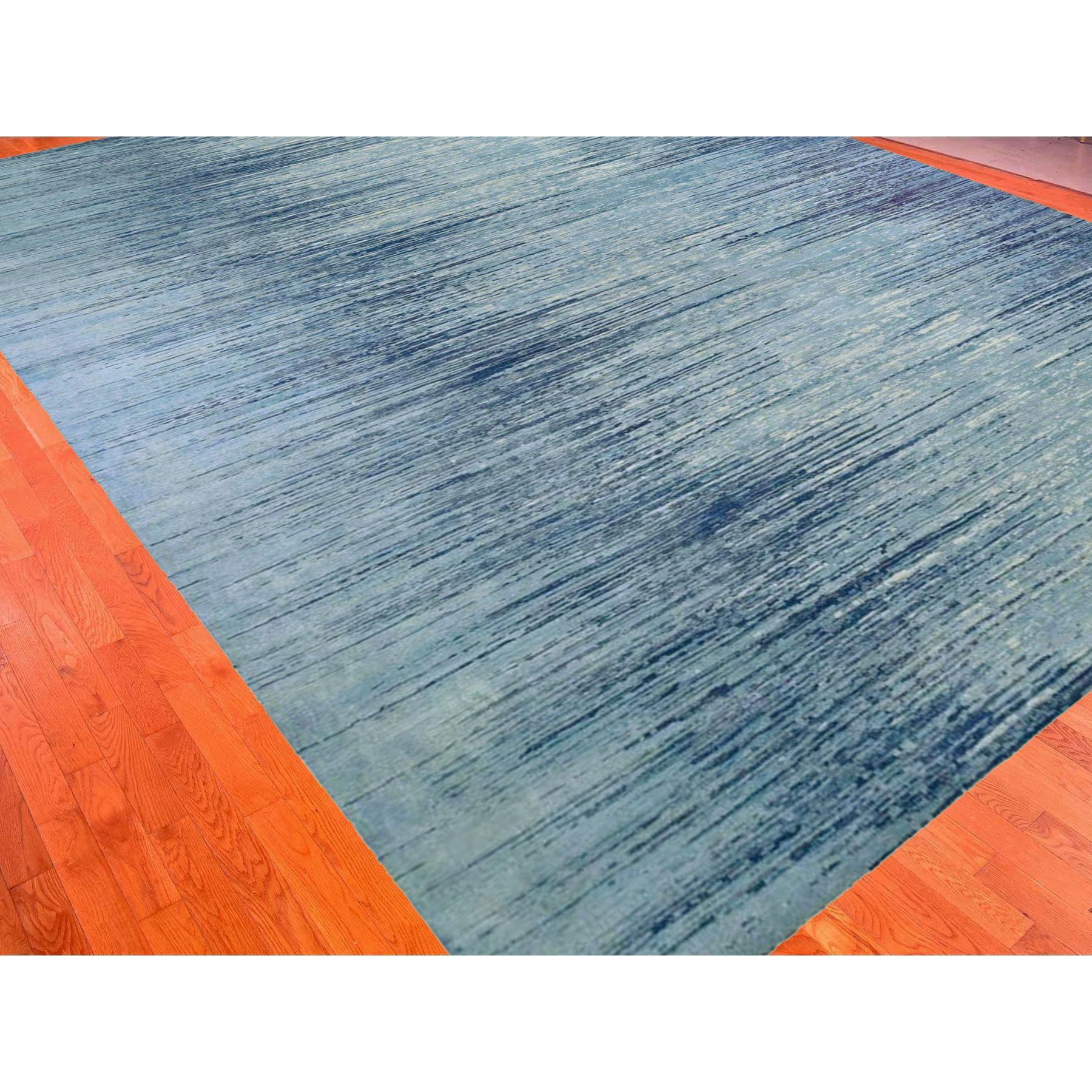 14'1"x18' Oversized Blue Oceanic Pure Wool Horizontal Ombre Design Hand Knotted Oriental Rug HR66847 - Image 4