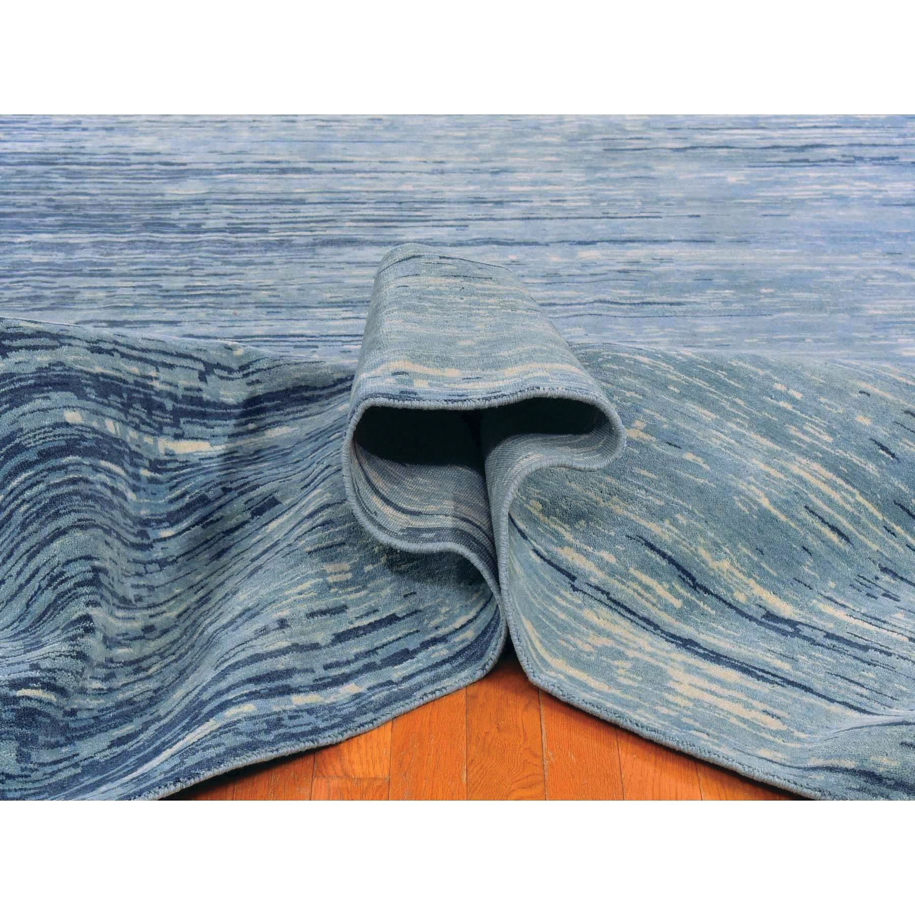 14'1"x18' Oversized Blue Oceanic Pure Wool Horizontal Ombre Design Hand Knotted Oriental Rug HR66847 - Image 6