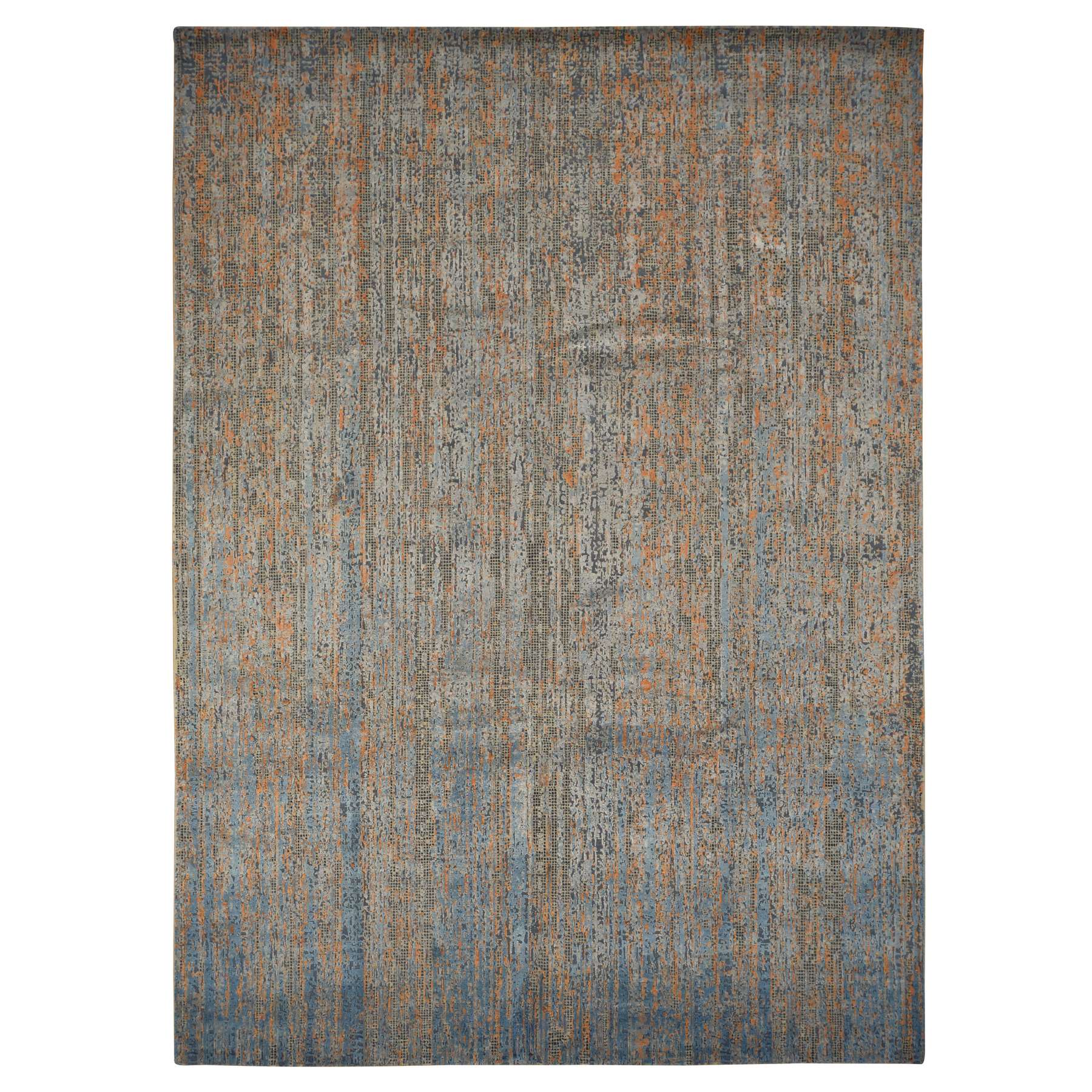 8'10"x12'2" Sky Blue, Vertical Ombre Design, Silk with Textured Wool, Hand Knotted, Oriental Rug HR78142