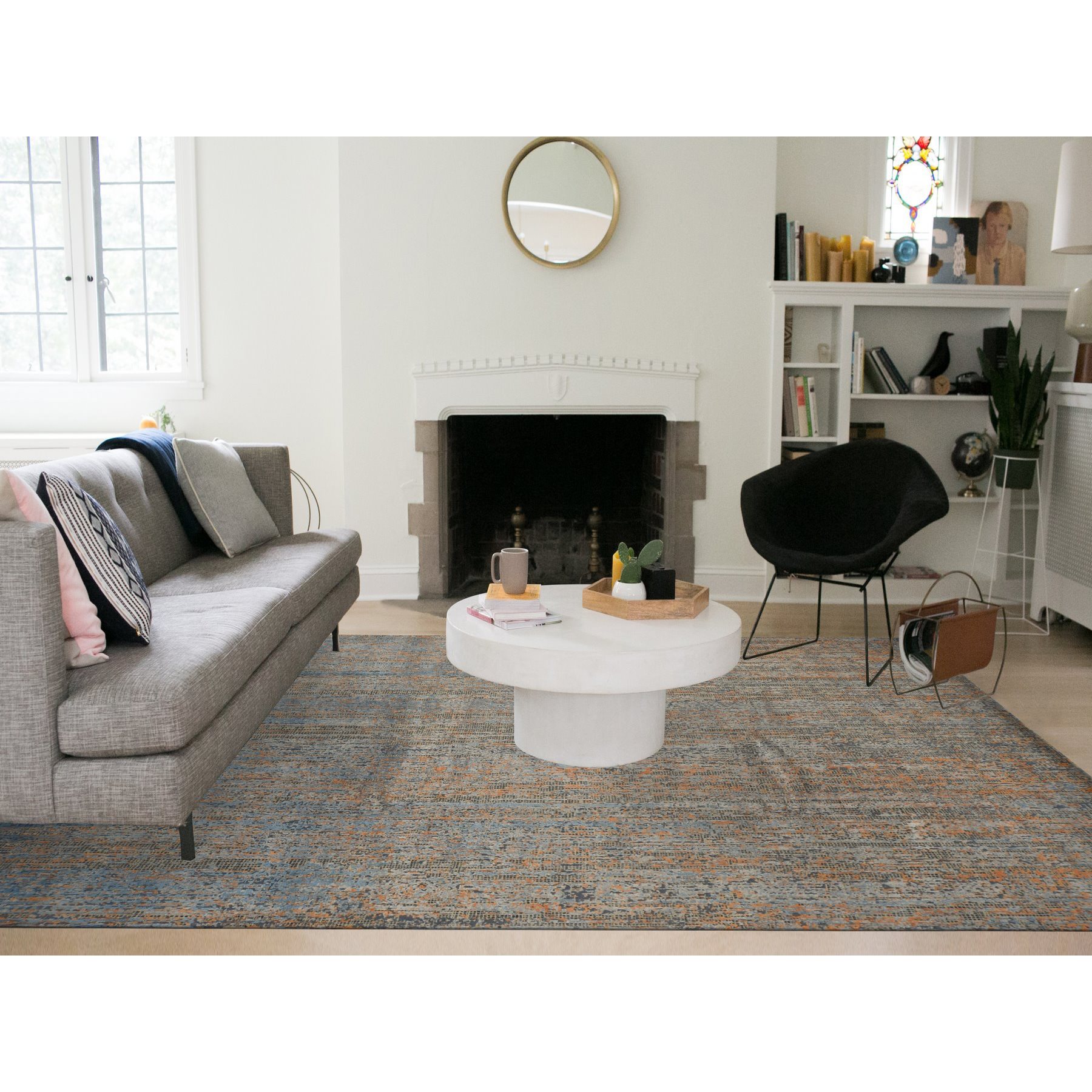 8'10"x12'2" Sky Blue, Vertical Ombre Design, Silk with Textured Wool, Hand Knotted, Oriental Rug HR78142 - Image 2