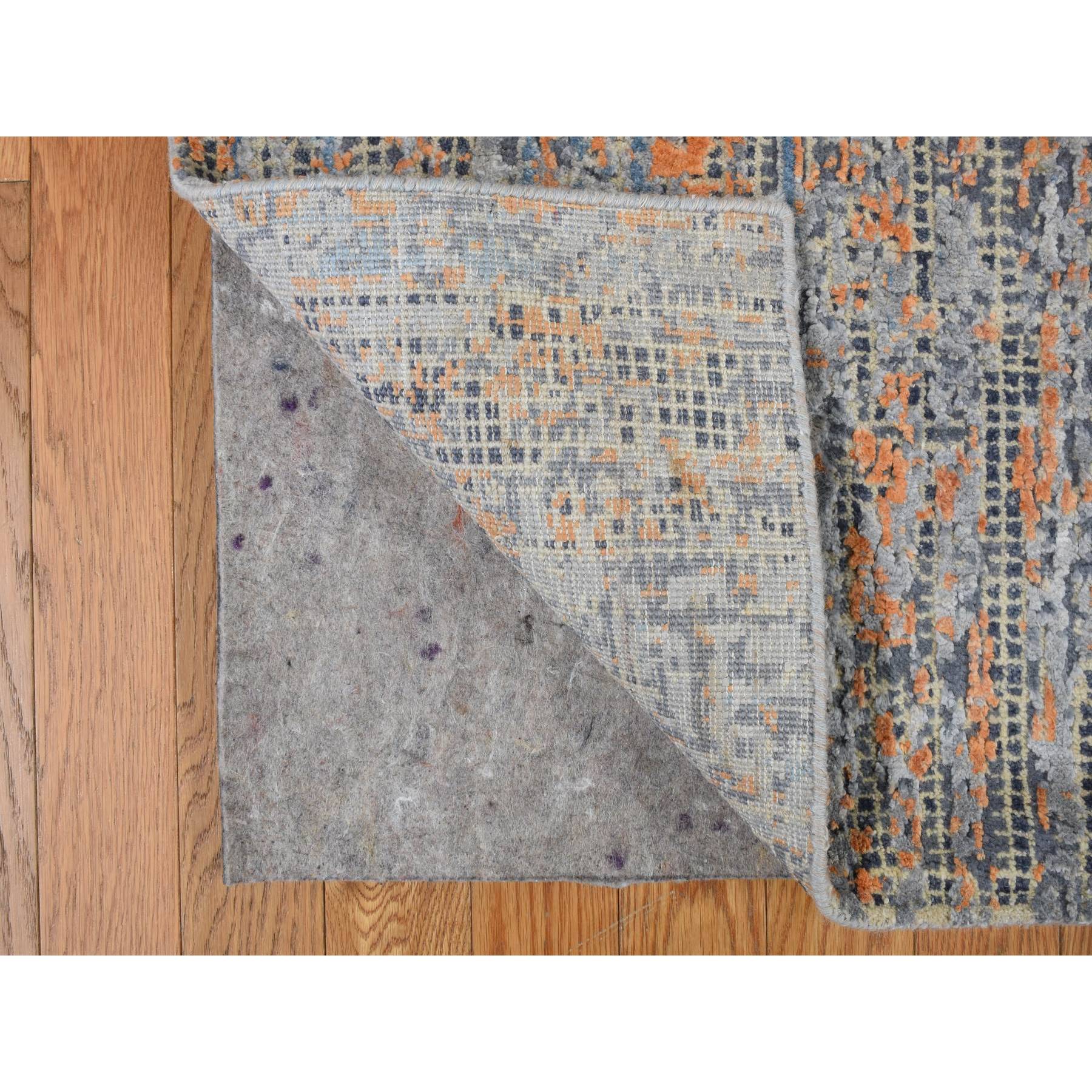 8'10"x12'2" Sky Blue, Vertical Ombre Design, Silk with Textured Wool, Hand Knotted, Oriental Rug HR78142 - Image 5
