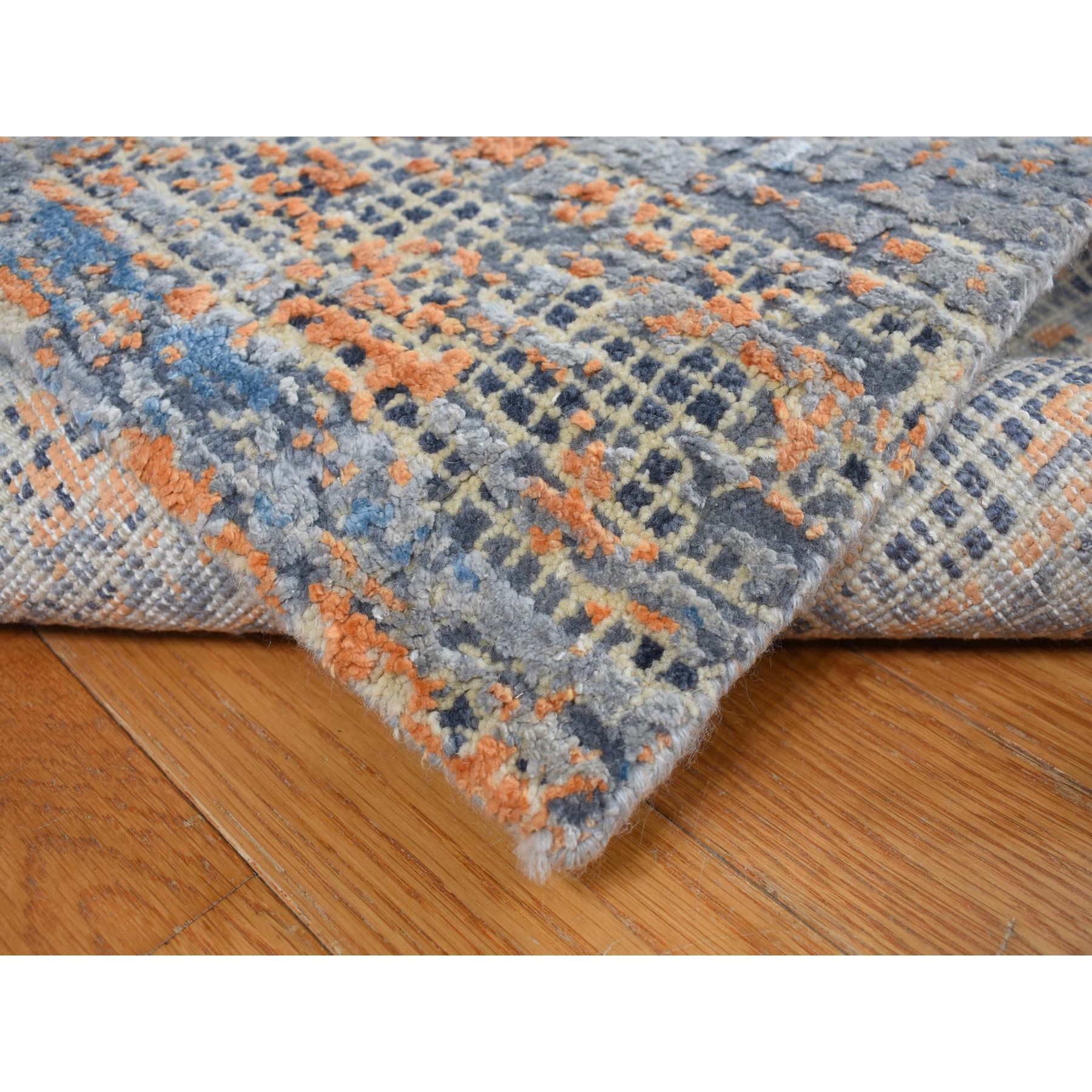 8'10"x12'2" Sky Blue, Vertical Ombre Design, Silk with Textured Wool, Hand Knotted, Oriental Rug HR78142 - Image 6