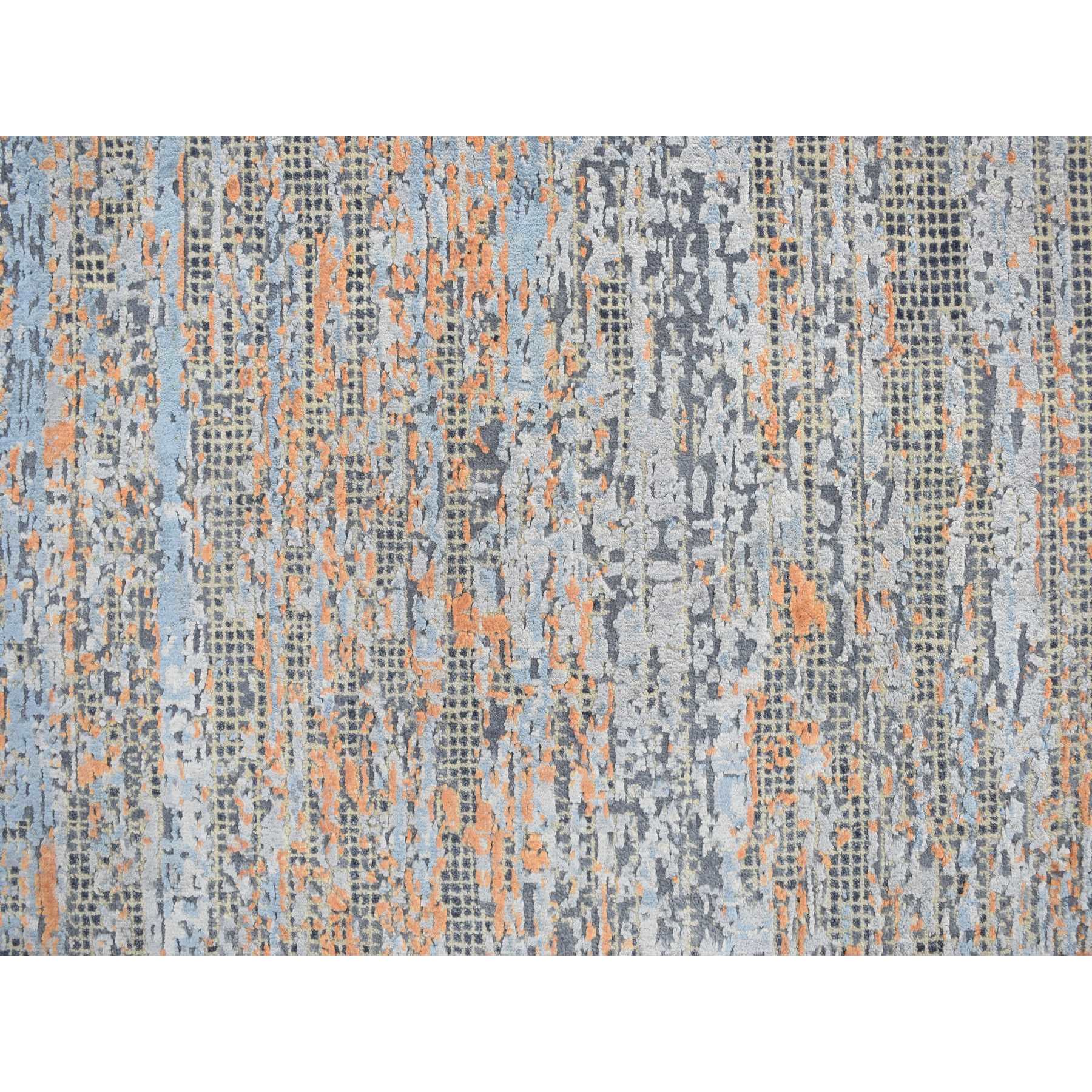 8'10"x12'2" Sky Blue, Vertical Ombre Design, Silk with Textured Wool, Hand Knotted, Oriental Rug HR78142 - Image 7