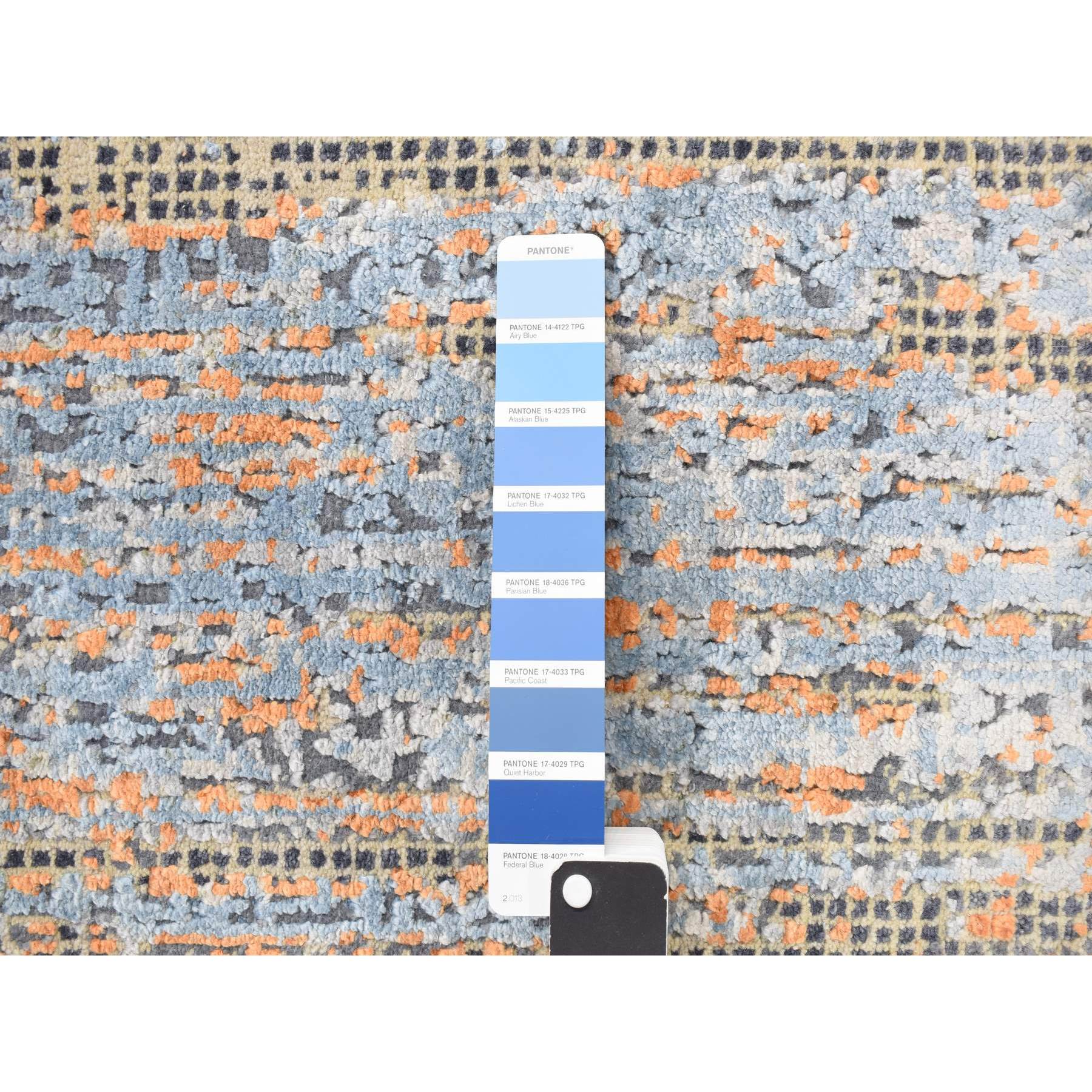 8'10"x12'2" Sky Blue, Vertical Ombre Design, Silk with Textured Wool, Hand Knotted, Oriental Rug HR78142 - Image 9