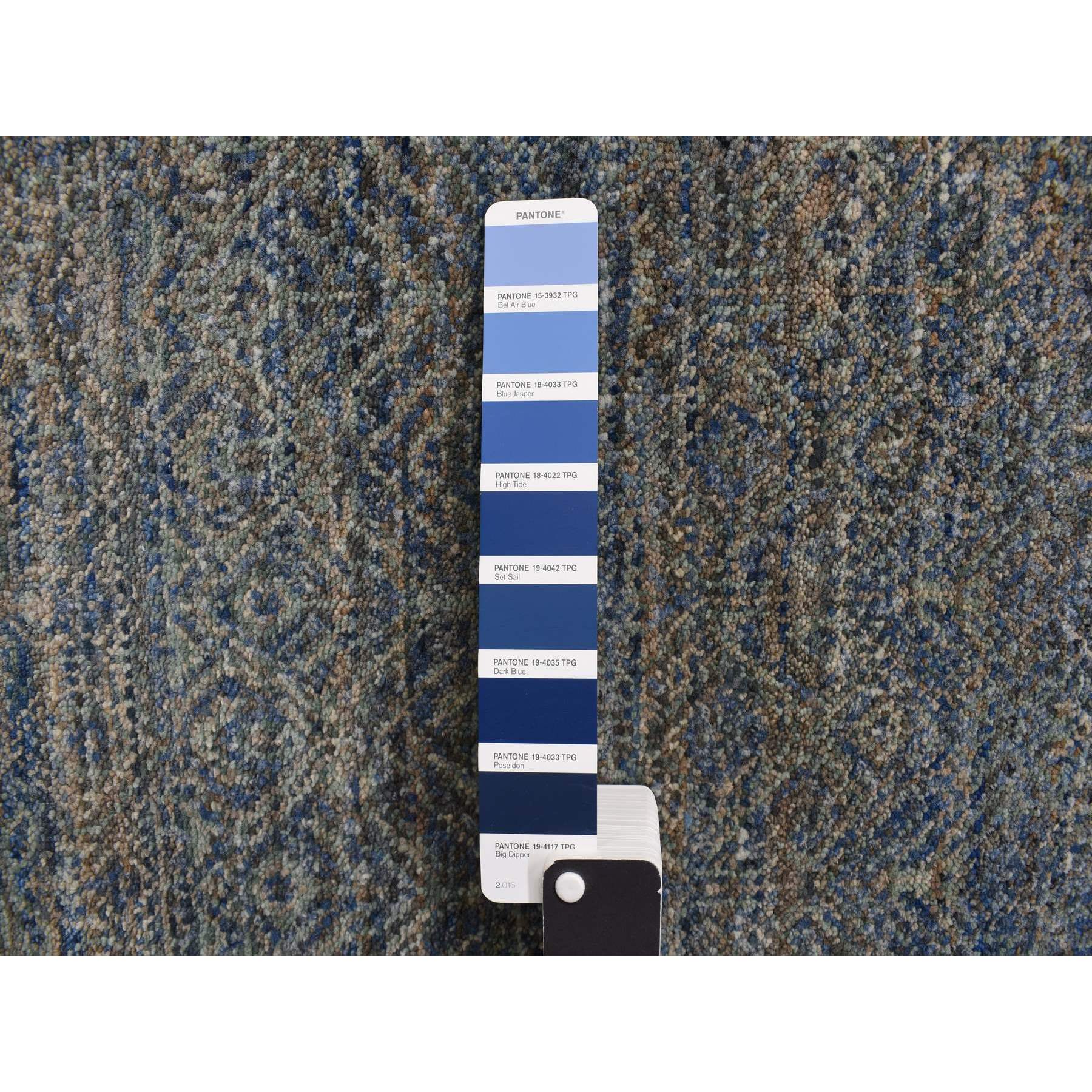 5'x14' Yale Blue, Kohinoor Collection, Modern, Tone on Tone, 100% Wool, Hand Knotted, Gallery Size, Oriental Rug HR78148 - Image 6
