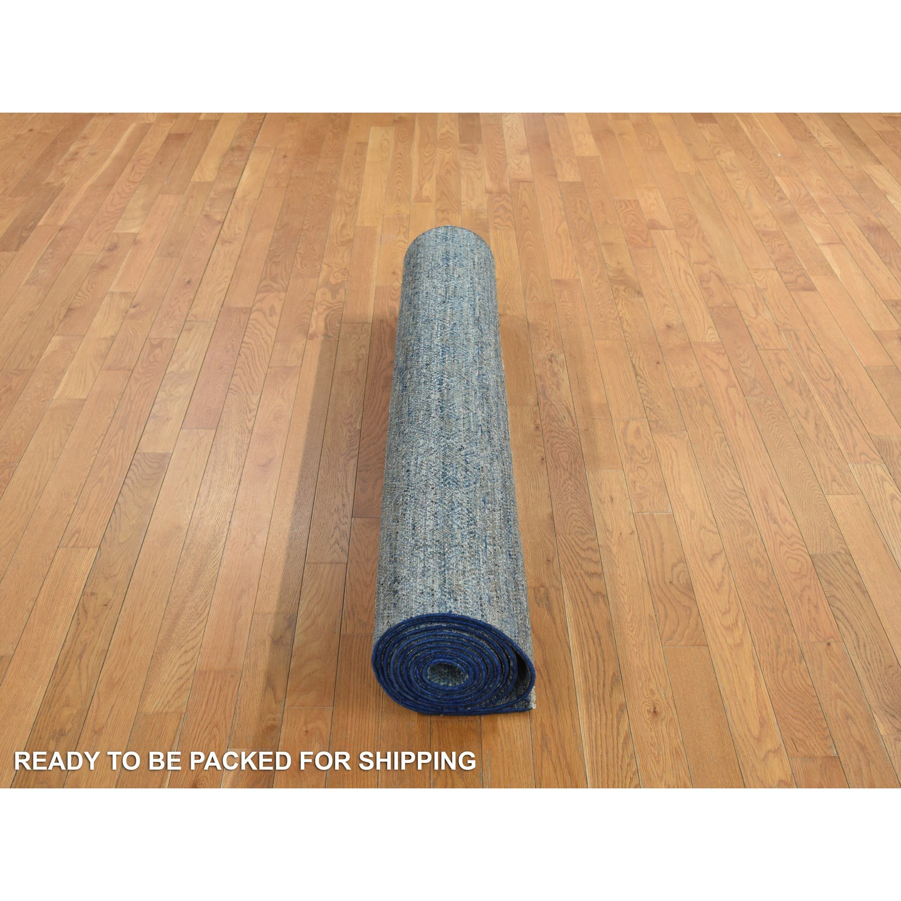 5'x14' Yale Blue, Kohinoor Collection, Modern, Tone on Tone, 100% Wool, Hand Knotted, Gallery Size, Oriental Rug HR78148 - Image 7