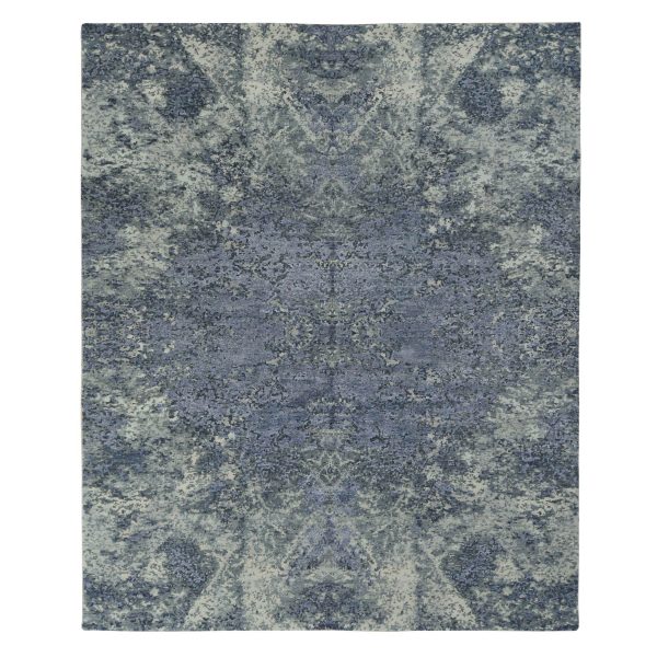 8'x9'8" Lavender Purple Mixed with Grey, Abstract Tone On Tone, Wool and Silk, Hand Knotted, Oriental Rug HR78150