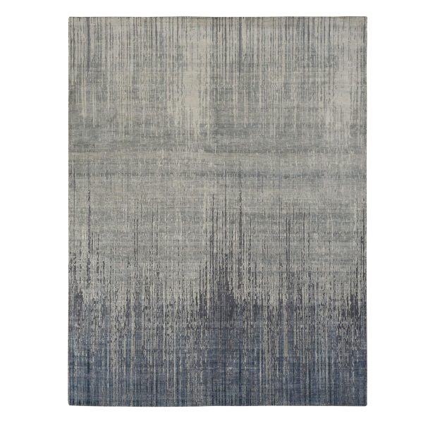 8'x10'4" Sage Gray, Vertical Ombre Design, Pure Silk, Hand Knotted, Oriental Rug HR78155