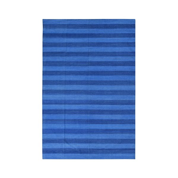 6'x9' Ruddy Blue, Pure Cotton, Durie Kilim Flat Weave, Stripe Design, Hand Woven, Reversible Oriental Rug HR78159