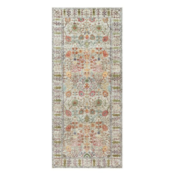 4'2"x10' Eggnog White, Silk With Textured Wool, Soft and Plush, Hand Knotted, Denser Weave, Directional Vase Design, Wide Runner Oriental Rug HR90675