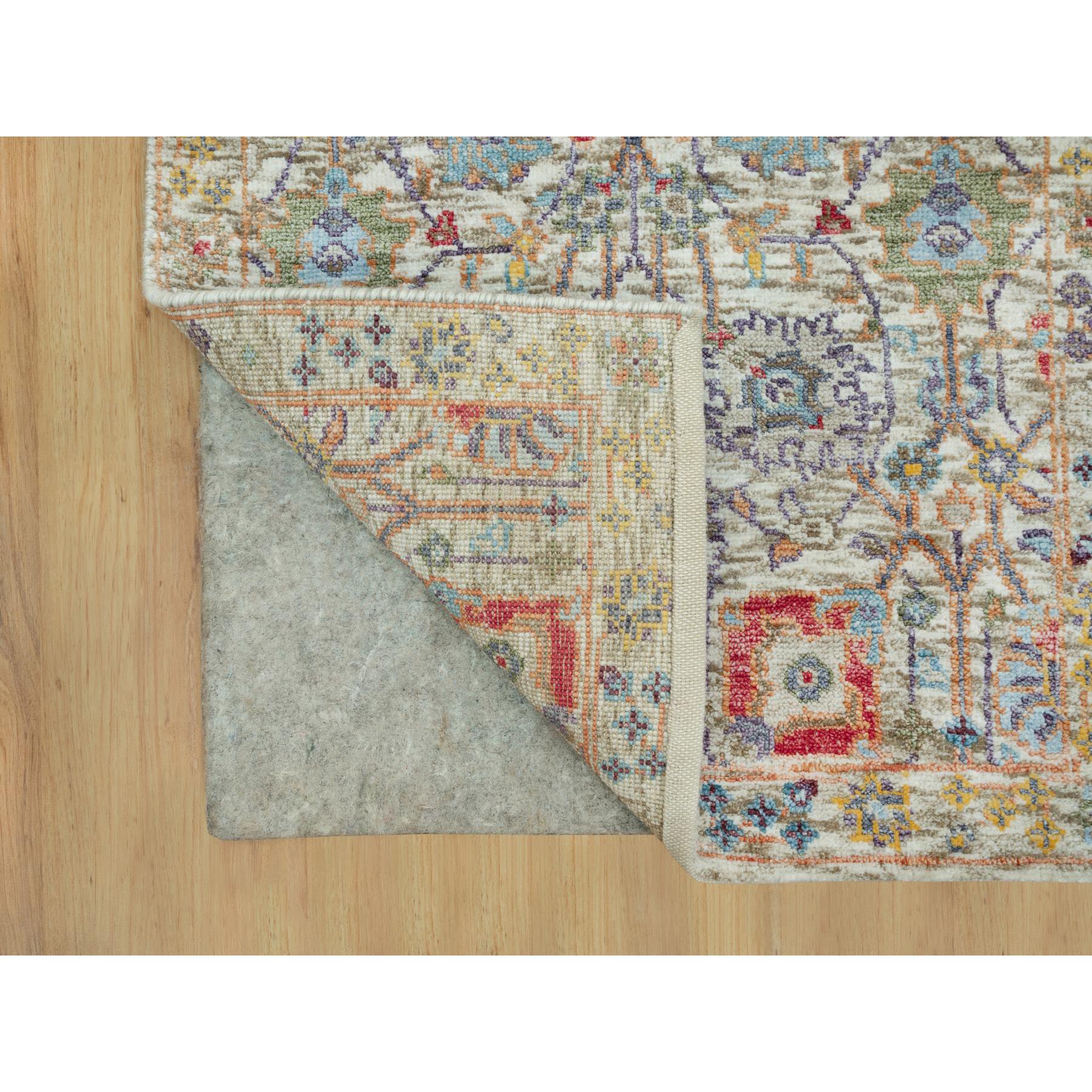 2'x3' Ivory Lace, Tabriz Vase With Flower Design, Hand Knotted Colorful Silk With Textured Wool, Denser Weave, Plush and Lush Soft Pile, Oriental Mat Rug HR90694 - Image 3