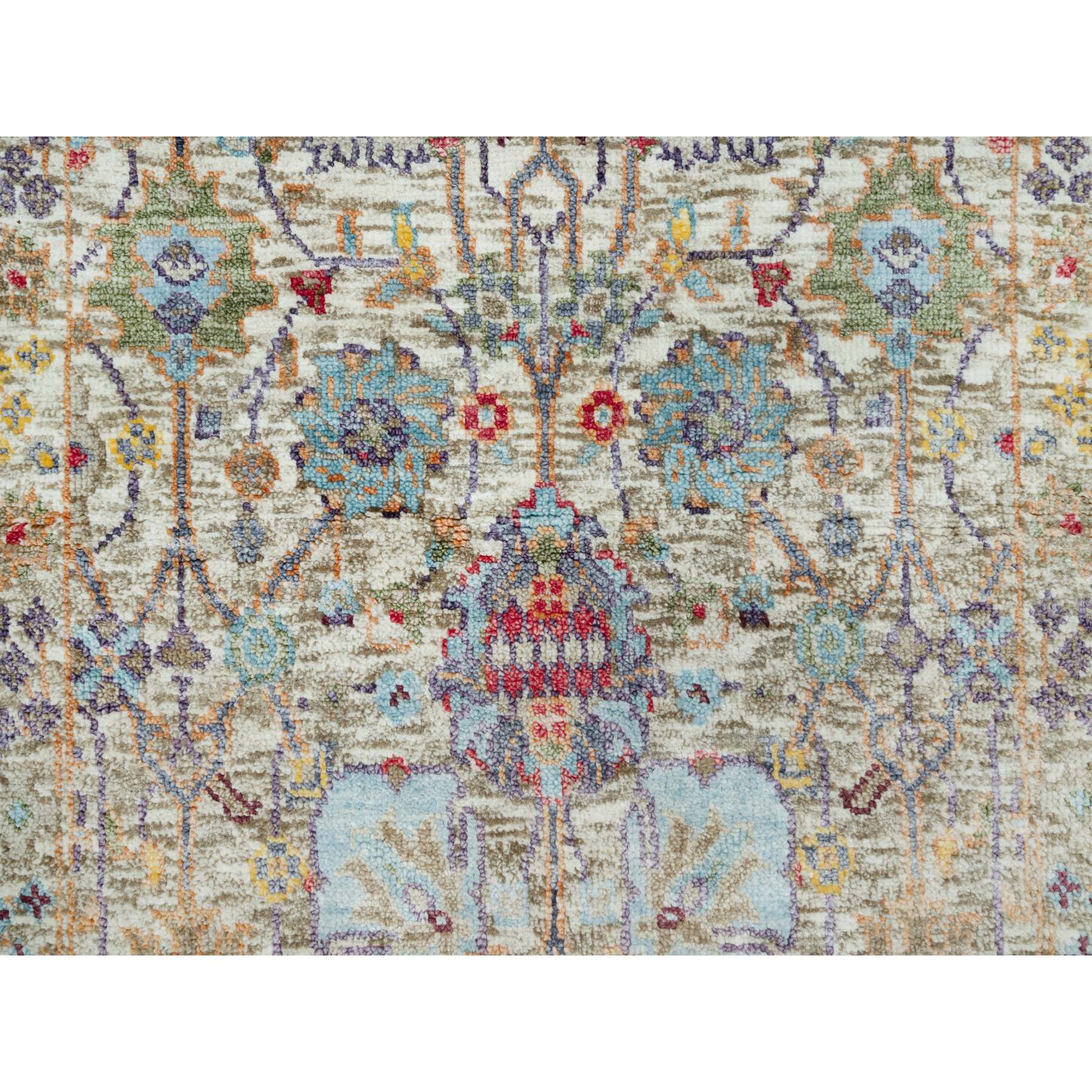 2'x3' Ivory Lace, Tabriz Vase With Flower Design, Hand Knotted Colorful Silk With Textured Wool, Denser Weave, Plush and Lush Soft Pile, Oriental Mat Rug HR90694 - Image 5