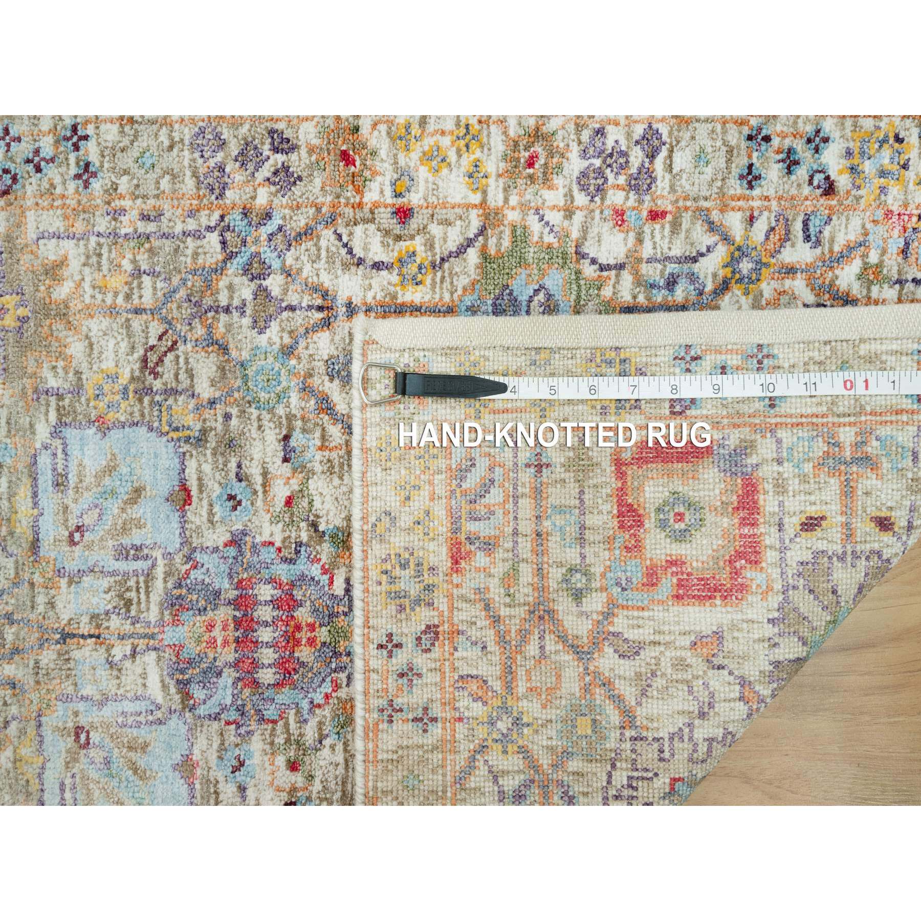 2'x3' Ivory Lace, Tabriz Vase With Flower Design, Hand Knotted Colorful Silk With Textured Wool, Denser Weave, Plush and Lush Soft Pile, Oriental Mat Rug HR90694 - Image 8