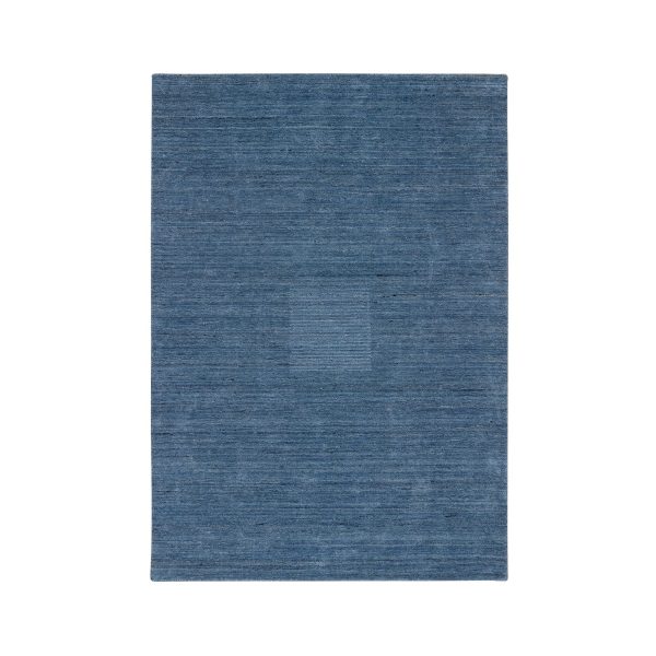 5'x7'1" Denim Blue, Hand Loomed, Tone on Tone, Modern Design Soft and Plush Wool, Oriental Rug HR64616