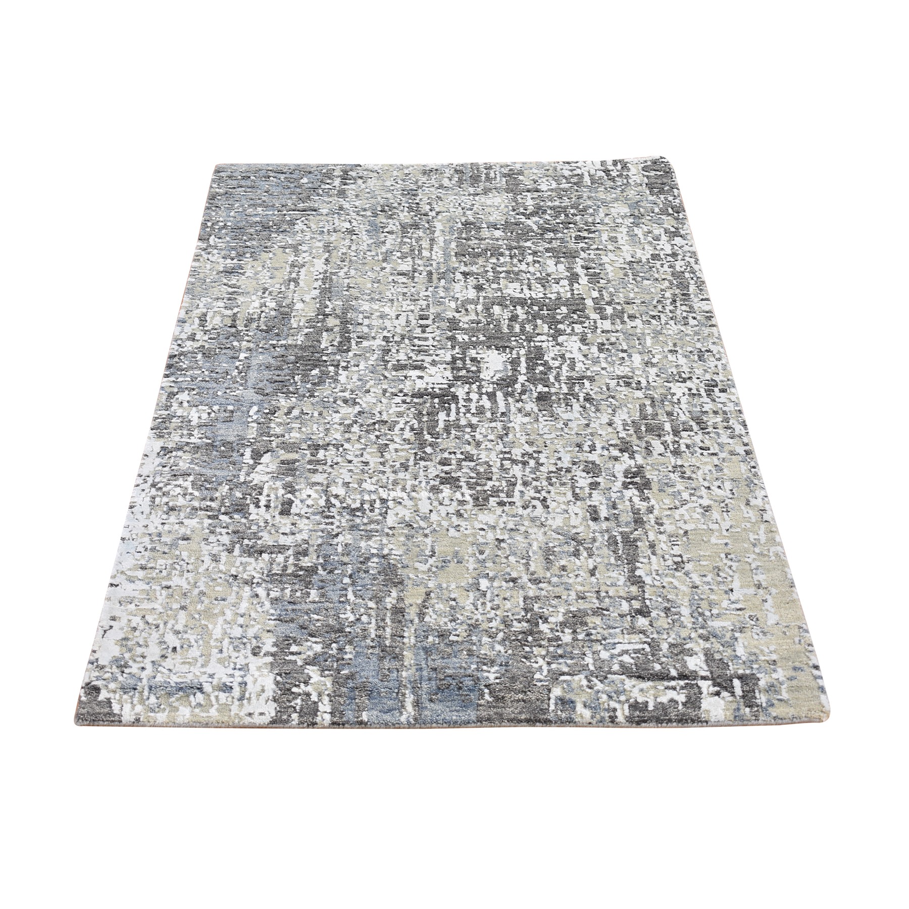 3'1"x5' Gray Abstract Design Wool Denser Weave Persian Knot Hand Knotted Mat Oriental Rug HR66545