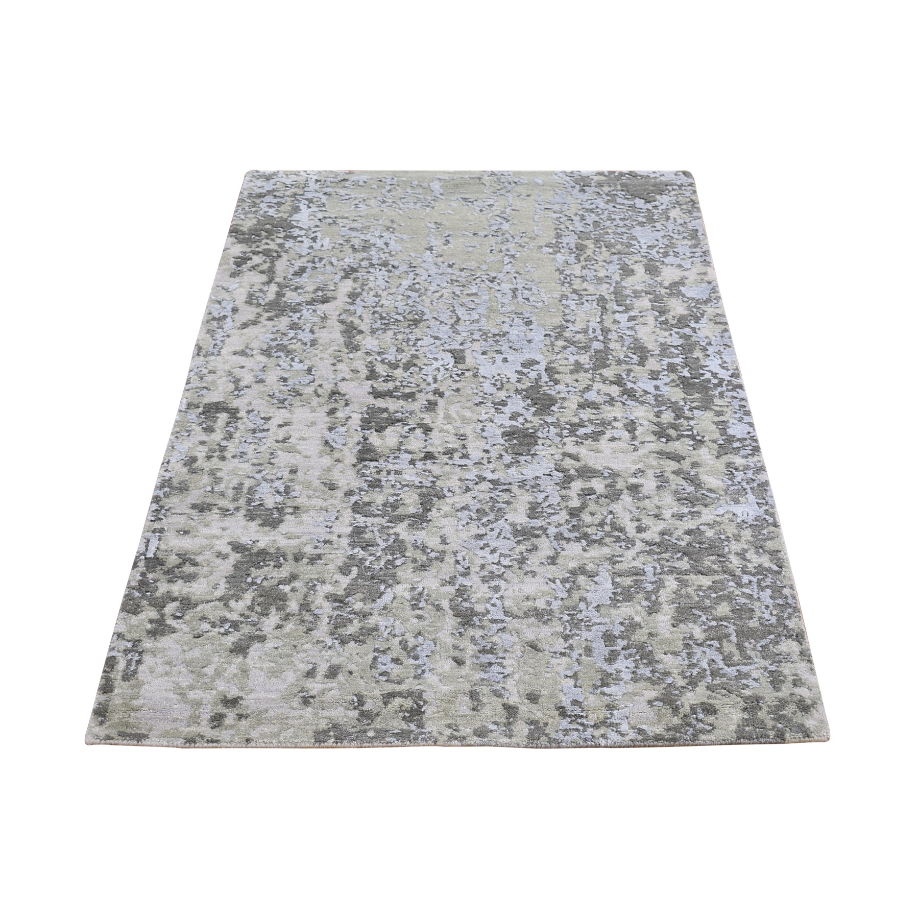 3'x5'2" Gray Persian Knot with Abstract Design Wool Denser Weave Hand Knotted Oriental Rug HR66568