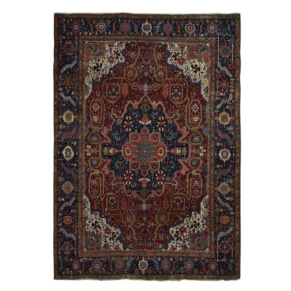 8'3"x11'9" Emboldened Red With Berlin Blue, Antique Persian Heriz in Excellent Condition, Clean, Even Pile and Soft, Extra Soft Wool, Sides and Ends Professionally Secured, Hand Knotted Oriental Rug HR78162
