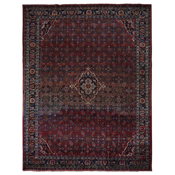 8'5"x11'3" Pompeian Red, Hand Knotted Antique Persian Hamadan, Full Pile, Clean and Soft, Distinct Abrash, Soft and Velvety Wool, Excellent Condition, Not Worn Down, Oriental Rug HR78163