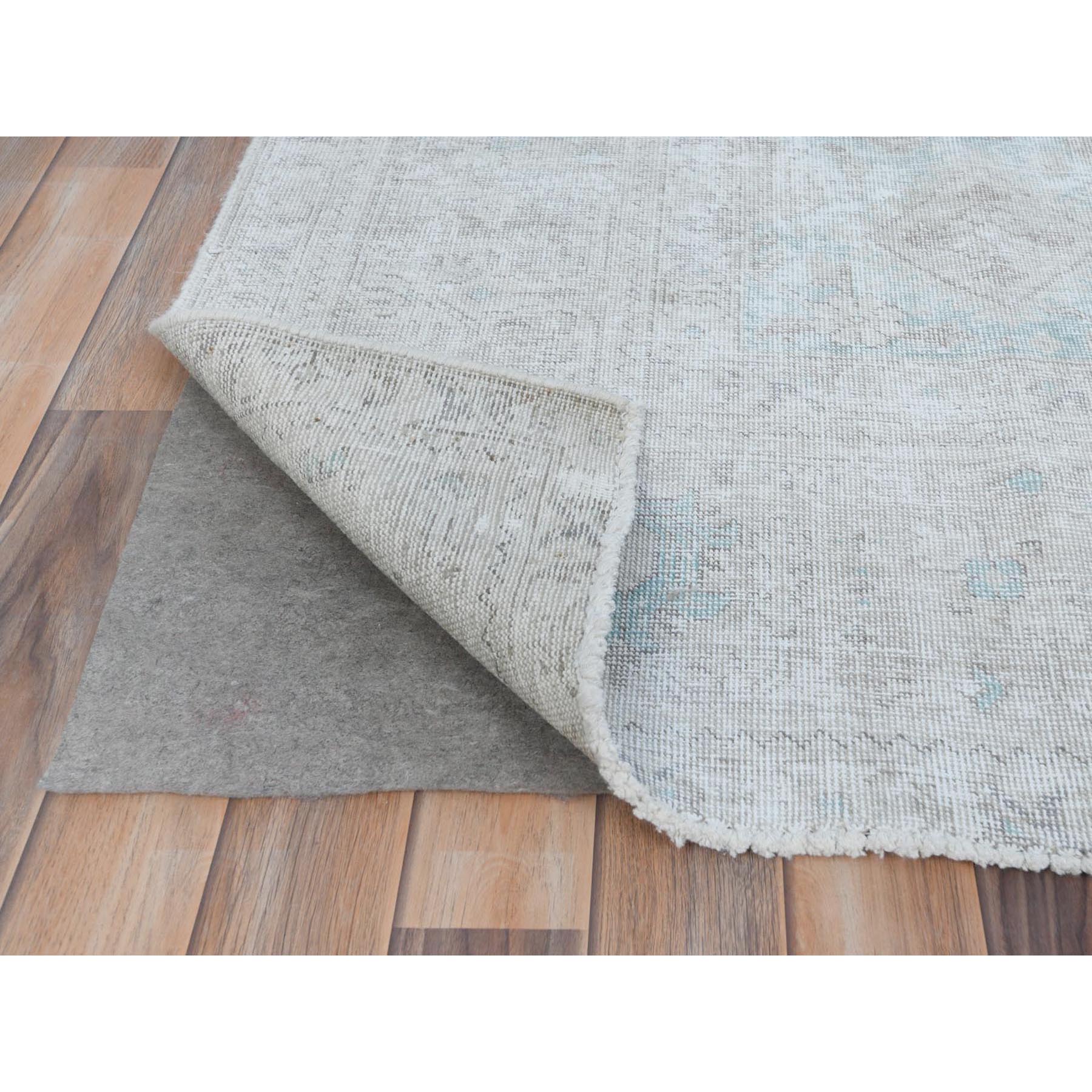 8'1"x10'9" Beige Shabby Chic Vintage Persian Tabriz Hand Knotted Worn Wool, Cropped Thin, Distressed Look Oriental Rug HR81285 - Image 5
