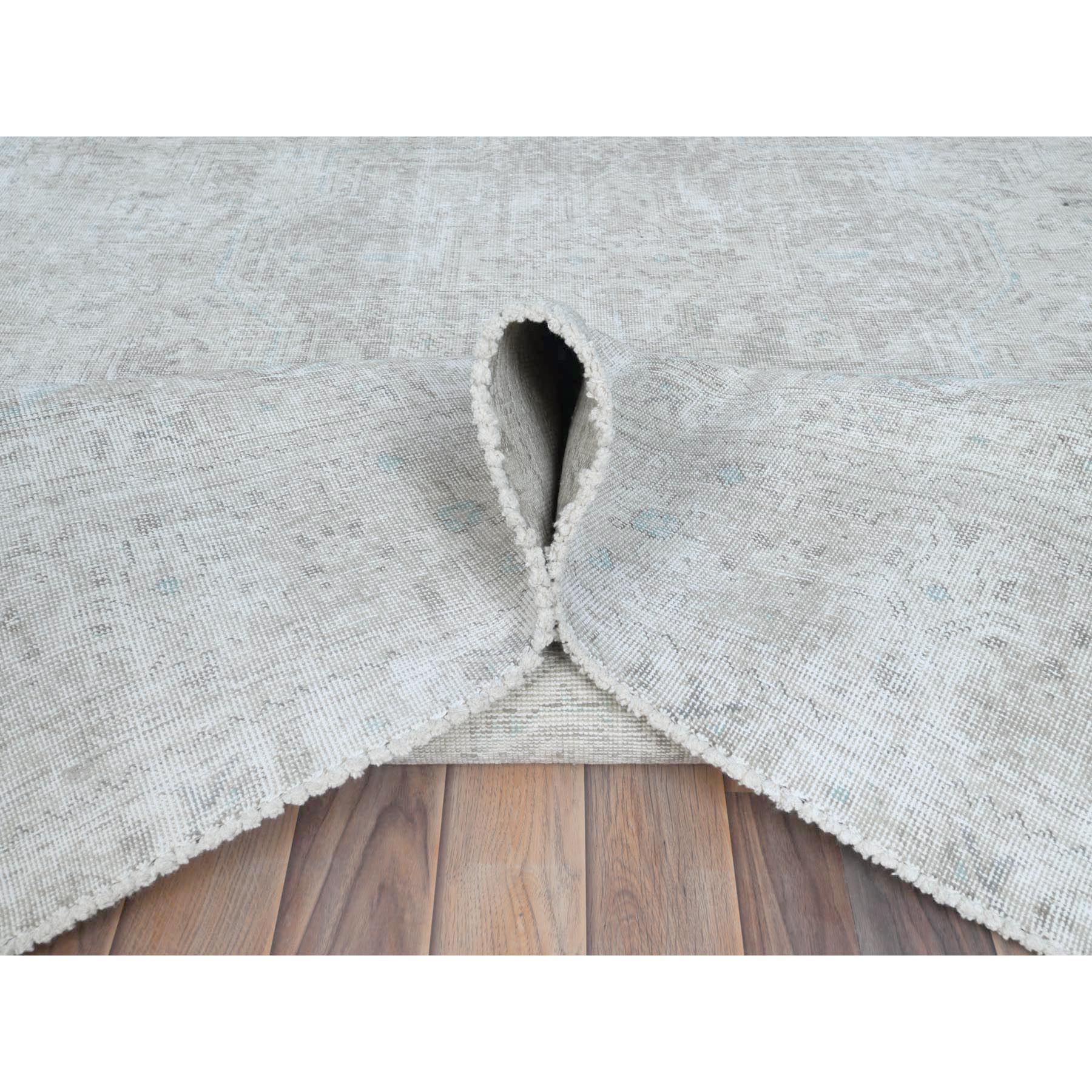 8'1"x10'9" Beige Shabby Chic Vintage Persian Tabriz Hand Knotted Worn Wool, Cropped Thin, Distressed Look Oriental Rug HR81285 - Image 6