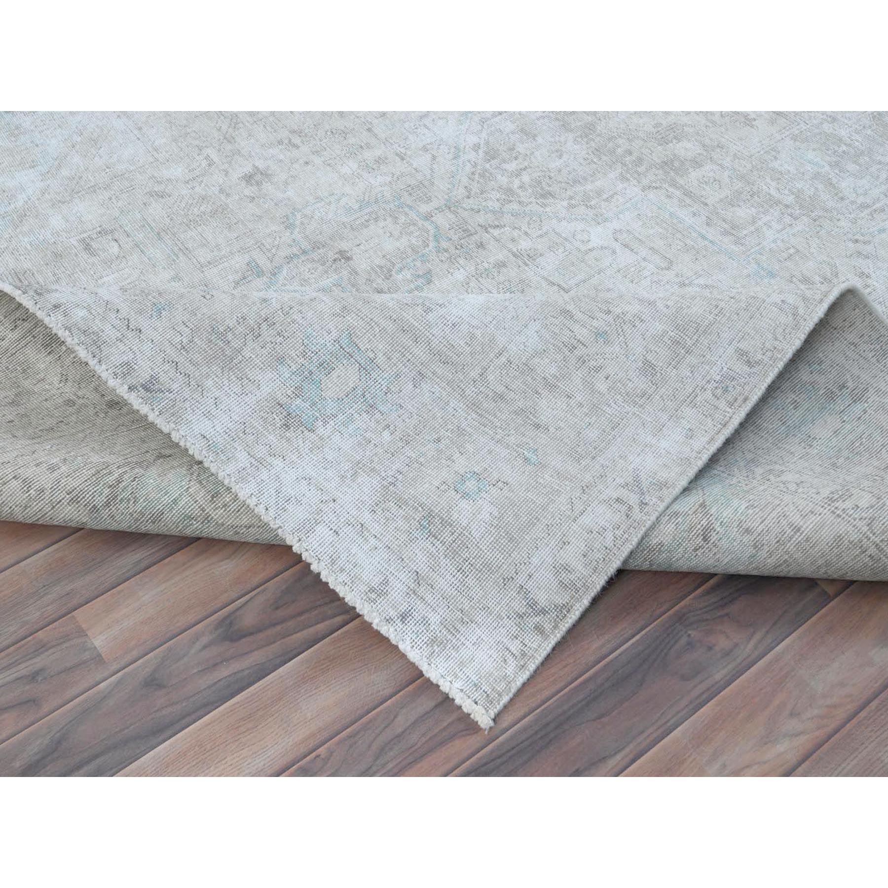 8'1"x10'9" Beige Shabby Chic Vintage Persian Tabriz Hand Knotted Worn Wool, Cropped Thin, Distressed Look Oriental Rug HR81285 - Image 7