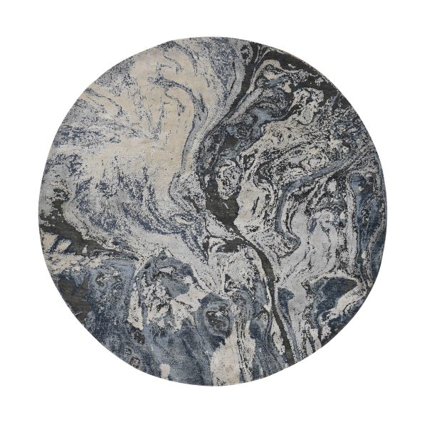 8'1"x8'1" Dallas Cowboys Blue, Geological Galaxy Design, Wool and Pure Silk, Hand Knotted, Round Oriental Rug HR87362