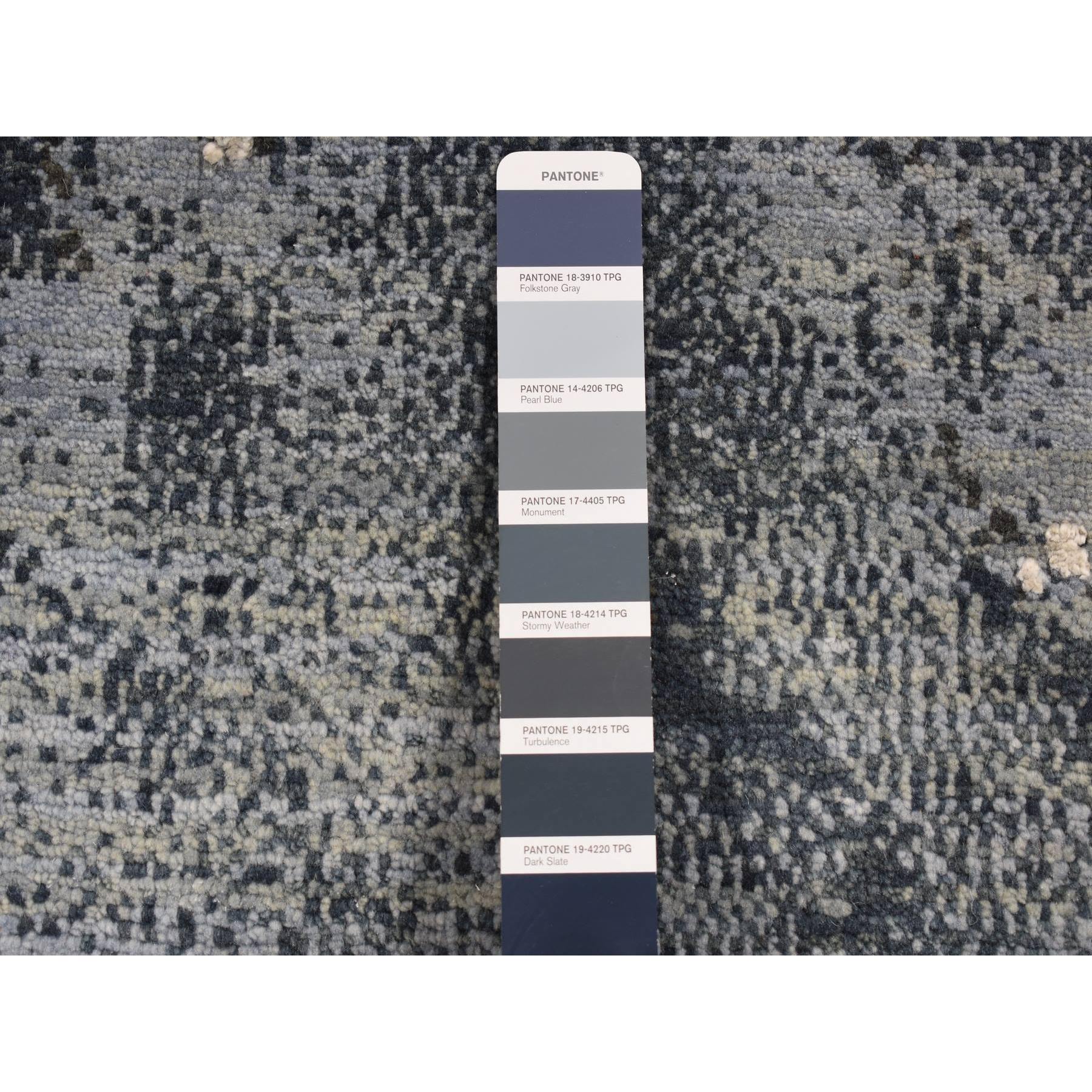 8'1"x8'1" Dallas Cowboys Blue, Geological Galaxy Design, Wool and Pure Silk, Hand Knotted, Round Oriental Rug HR87362 - Image 4