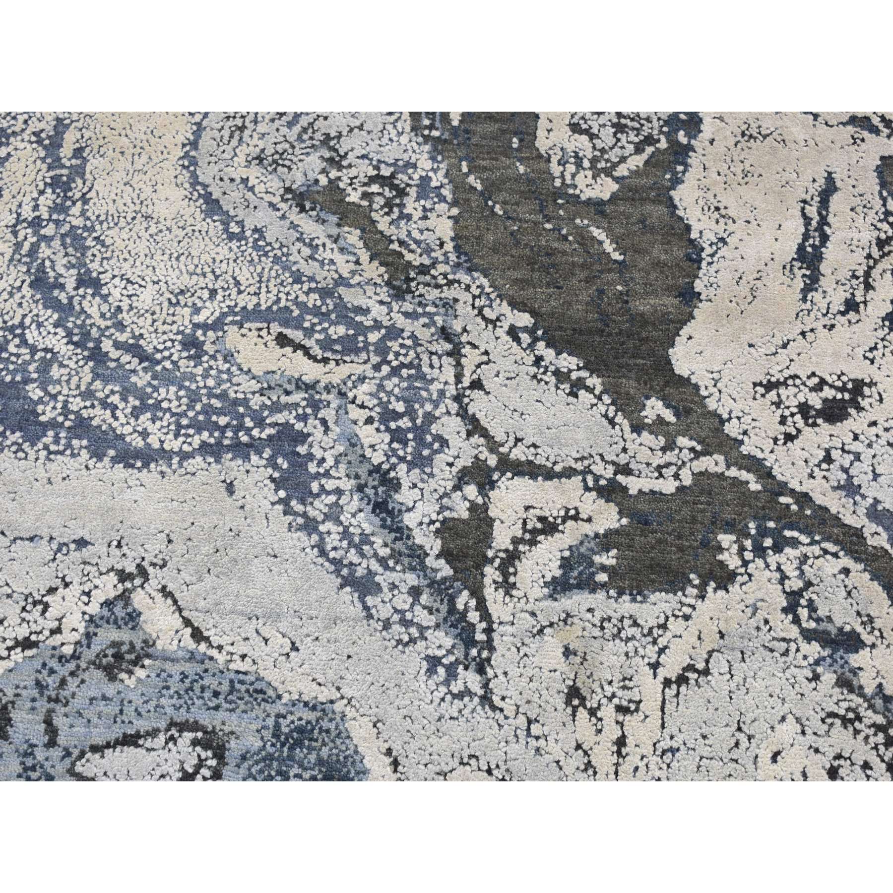 8'1"x8'1" Dallas Cowboys Blue, Geological Galaxy Design, Wool and Pure Silk, Hand Knotted, Round Oriental Rug HR87362 - Image 5