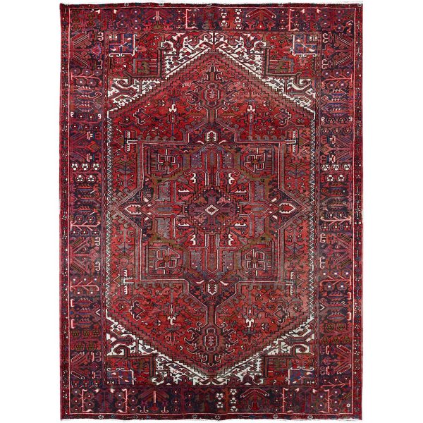 7'10"x11'4" Toreader Red, Hand Knotted, Good Condition, All Wool, Sides And Ends Secured Professionally, Cleaned, Evenly Worn, Vintage Persian Heriz Oriental Rug HR113