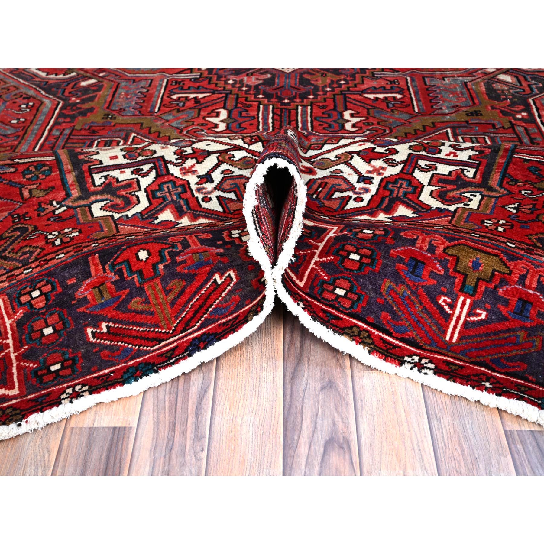 7'10"x11'4" Toreader Red, Hand Knotted, Good Condition, All Wool, Sides And Ends Secured Professionally, Cleaned, Evenly Worn, Vintage Persian Heriz Oriental Rug HR113 - Image 6