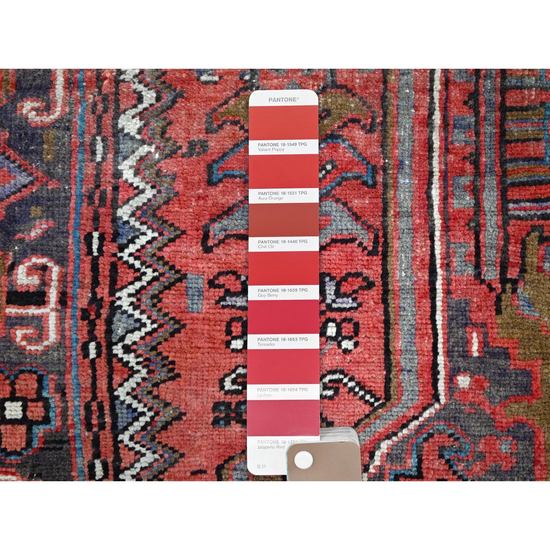 7'10"x11'4" Toreader Red, Hand Knotted, Good Condition, All Wool, Sides And Ends Secured Professionally, Cleaned, Evenly Worn, Vintage Persian Heriz Oriental Rug HR113 - Image 8