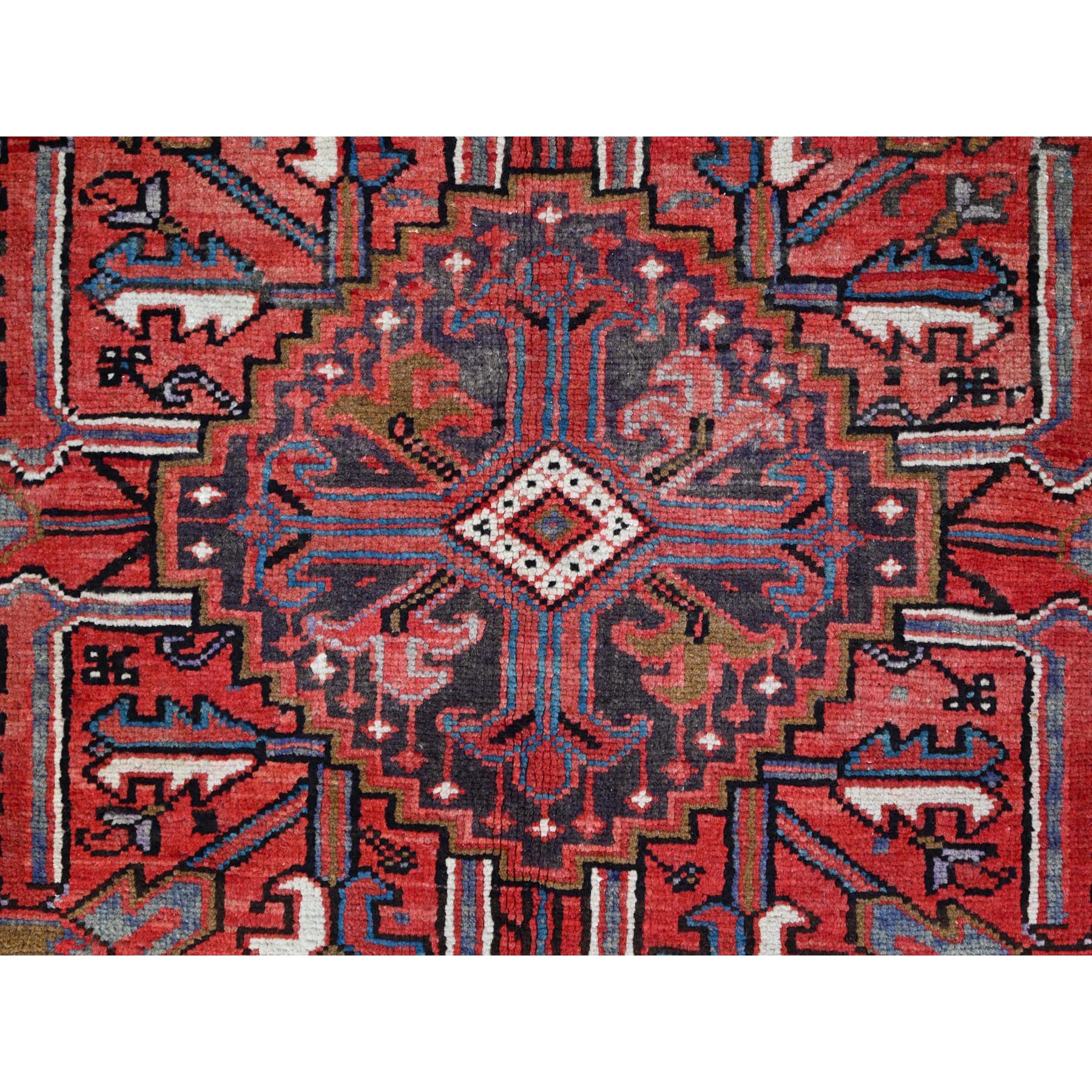 7'10"x11'4" Toreader Red, Hand Knotted, Good Condition, All Wool, Sides And Ends Secured Professionally, Cleaned, Evenly Worn, Vintage Persian Heriz Oriental Rug HR113 - Image 9